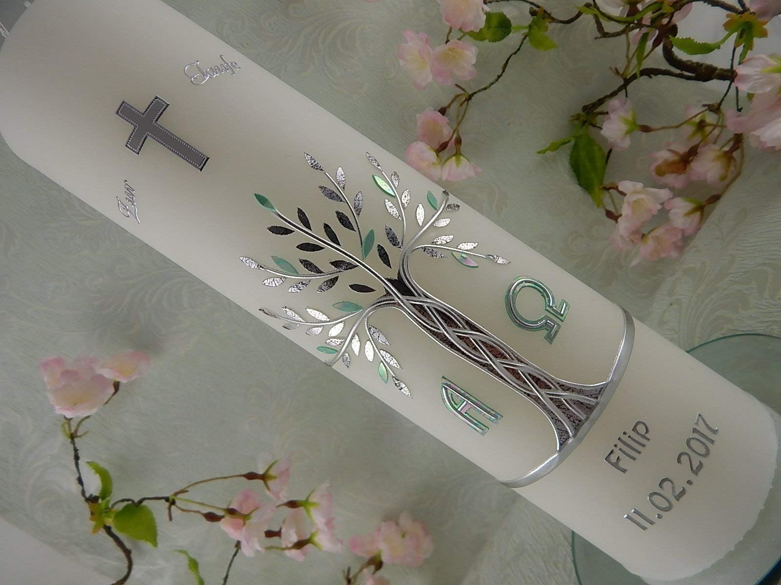Personalised baptism candle tree of life silver baptism candles for girls boys christening candle baptism gift birthday gifts candle catholic handmade modern