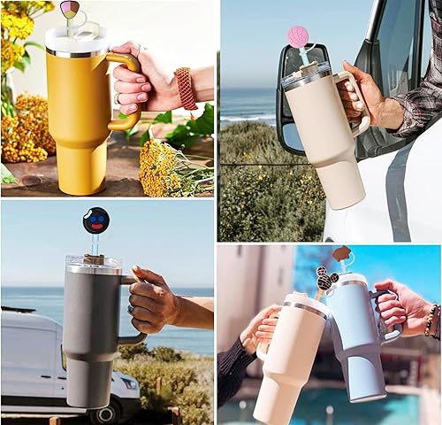 Miniatura 7 de Tapa de paja para Stanley, divertida decoración de paja de dibujos animados para Stanley de 30 y 40 onzas, fundas de punta de popote para Stanley,