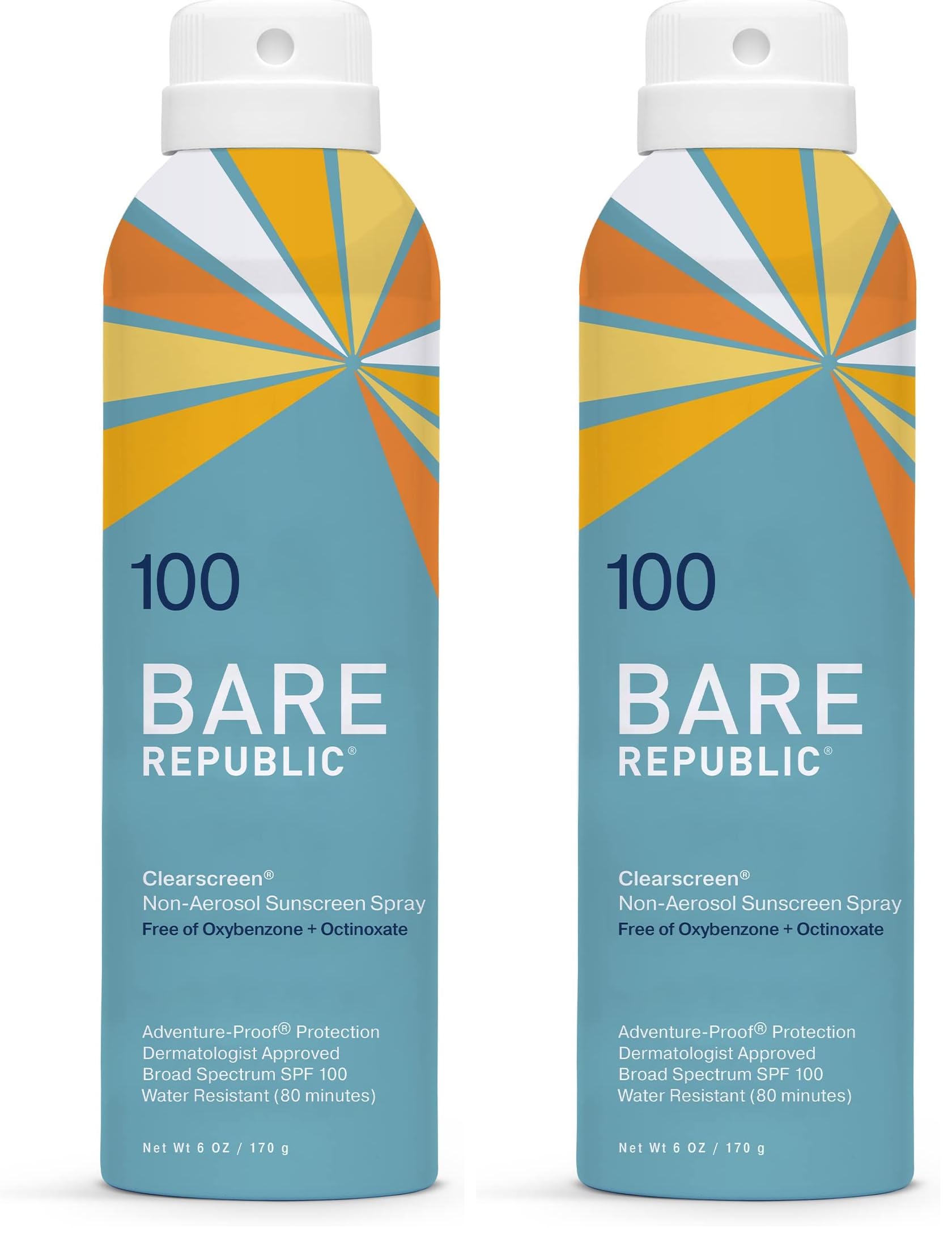 Bare Republic Clearscreen Sunscreen SPF 100 Sunblock Spray Water Resistant with an Invisible Finish 6 Fl Oz Pack