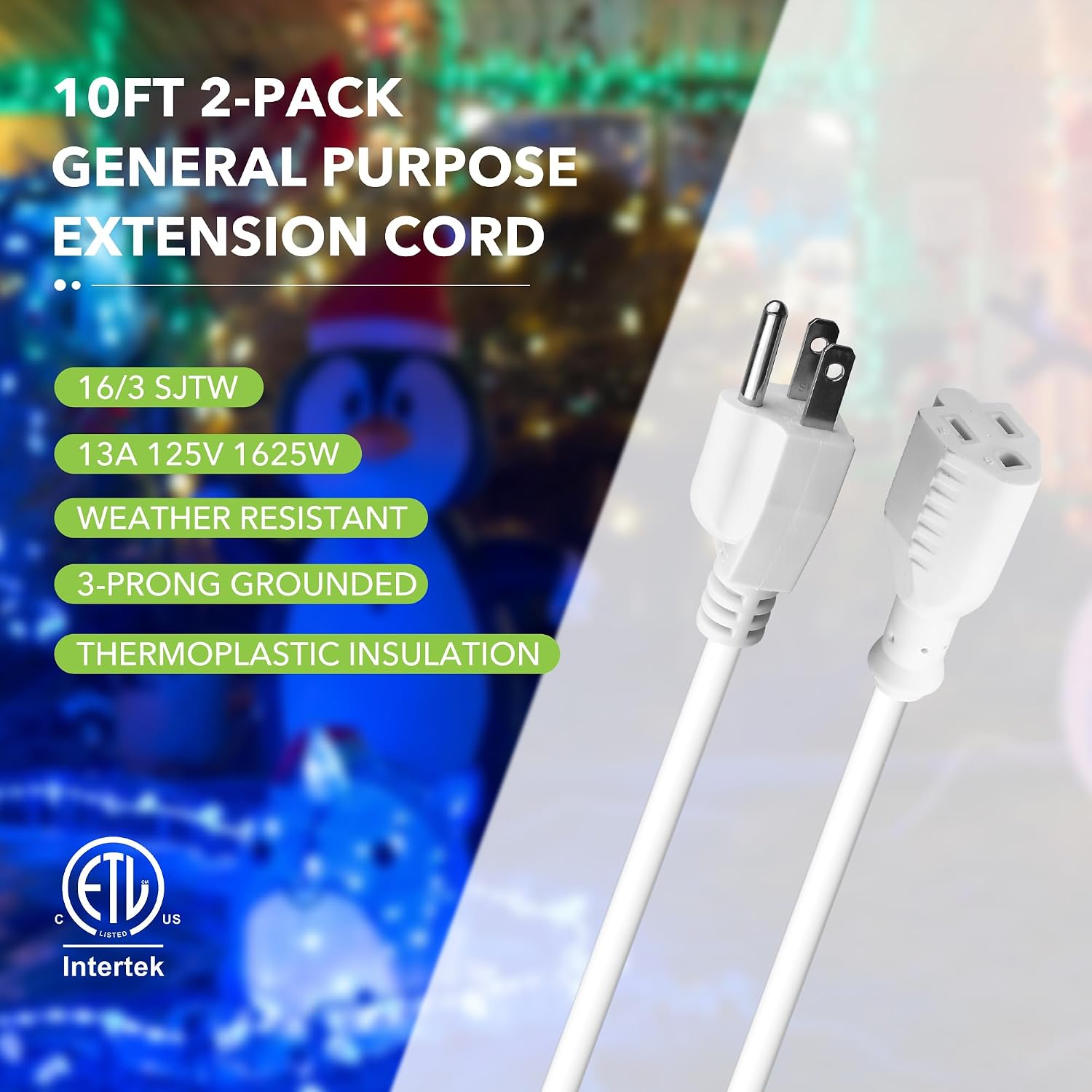 BN-LINK [2 Pack] 10ft White Outdoor Extension Cord 16/3 SJTW, 3-Prong, Weather Resistant & Flame Retardant, for Garden, Landscaping & Holiday Decorations image 4