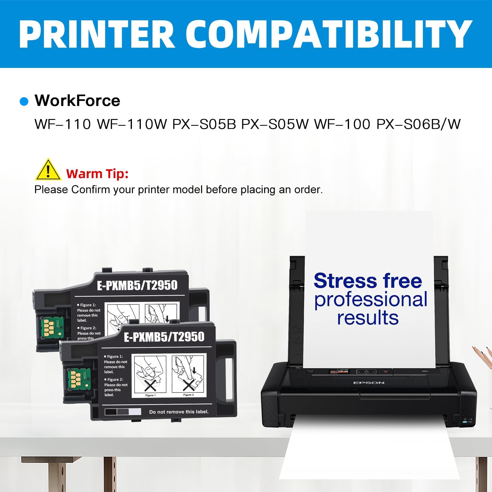 T2950 - Boîte de Maintenance Compatible avec Epson C13T295000 - Noir - pour Workforce WF-110 WF‑110W PX-S05B S05W WF-100