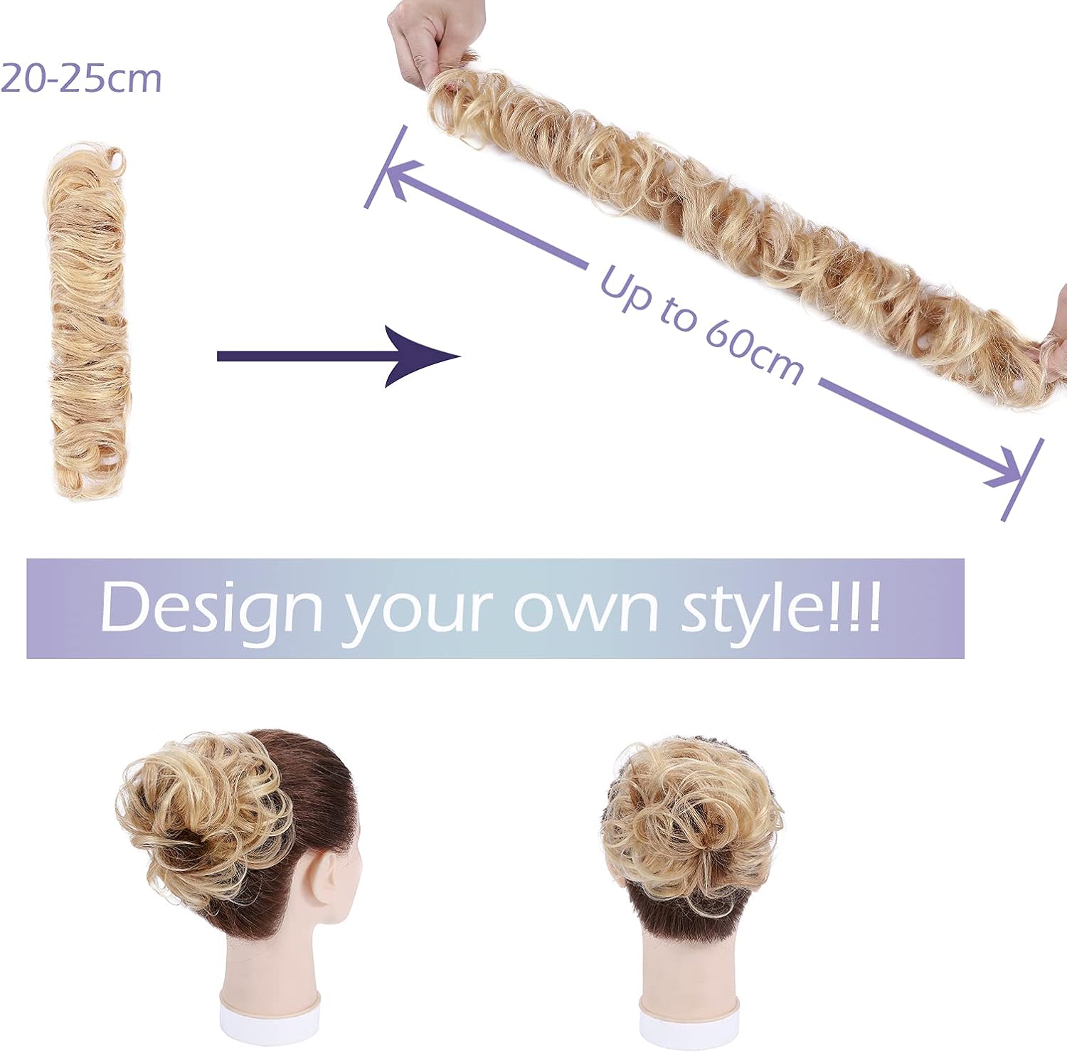 Silk-co Messy Remy Silky Soft Scrunchies Wrap Bun Extensions Real Human Hair Curly Wavy Pieces For Women Updo Ponytail #18P613 Ash Blonde&Bleach Blonde - Image 4