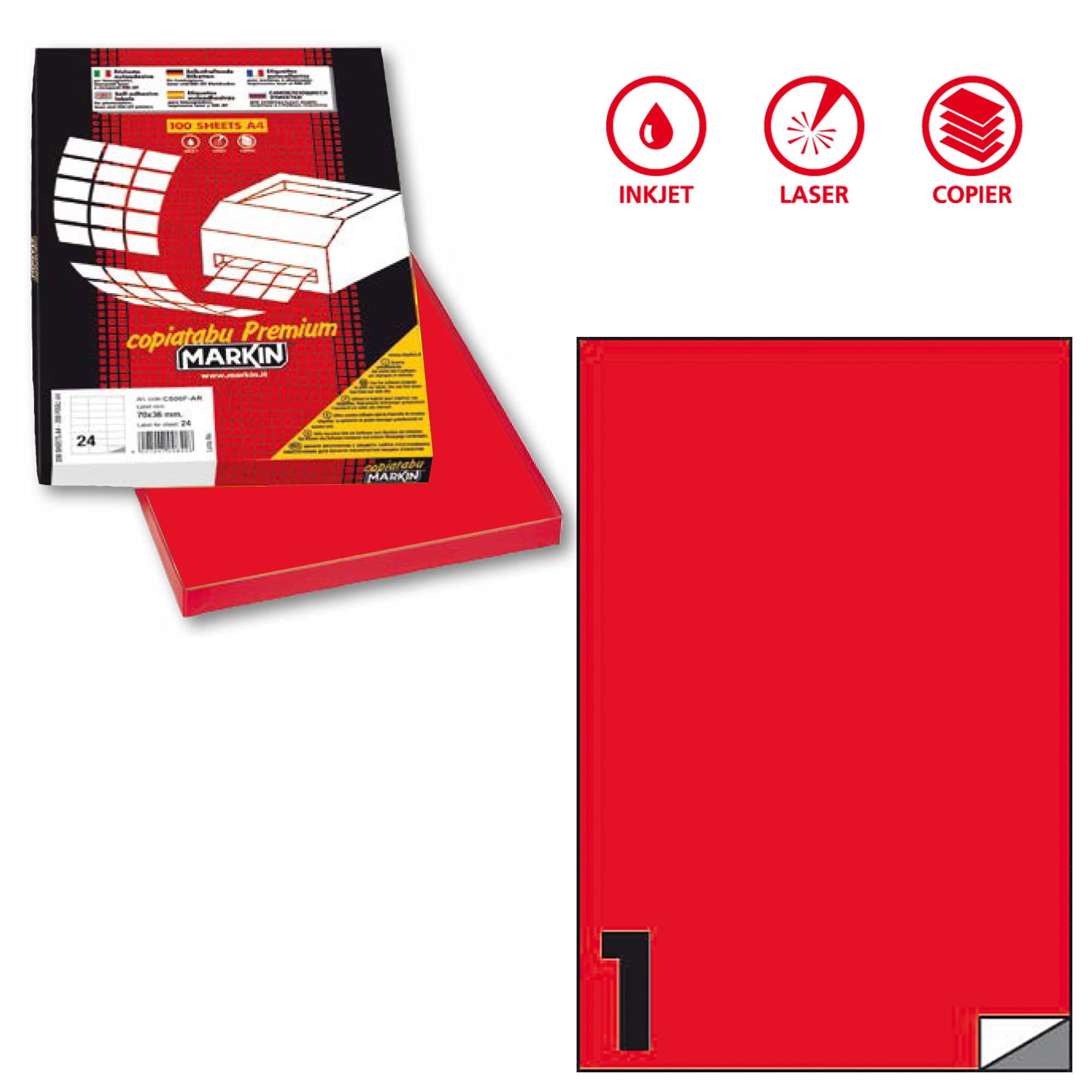 Etiqueta adhesiva C/503 rojo neón 100 hojas A4 210 x 297 mm (1et/fg) Markin