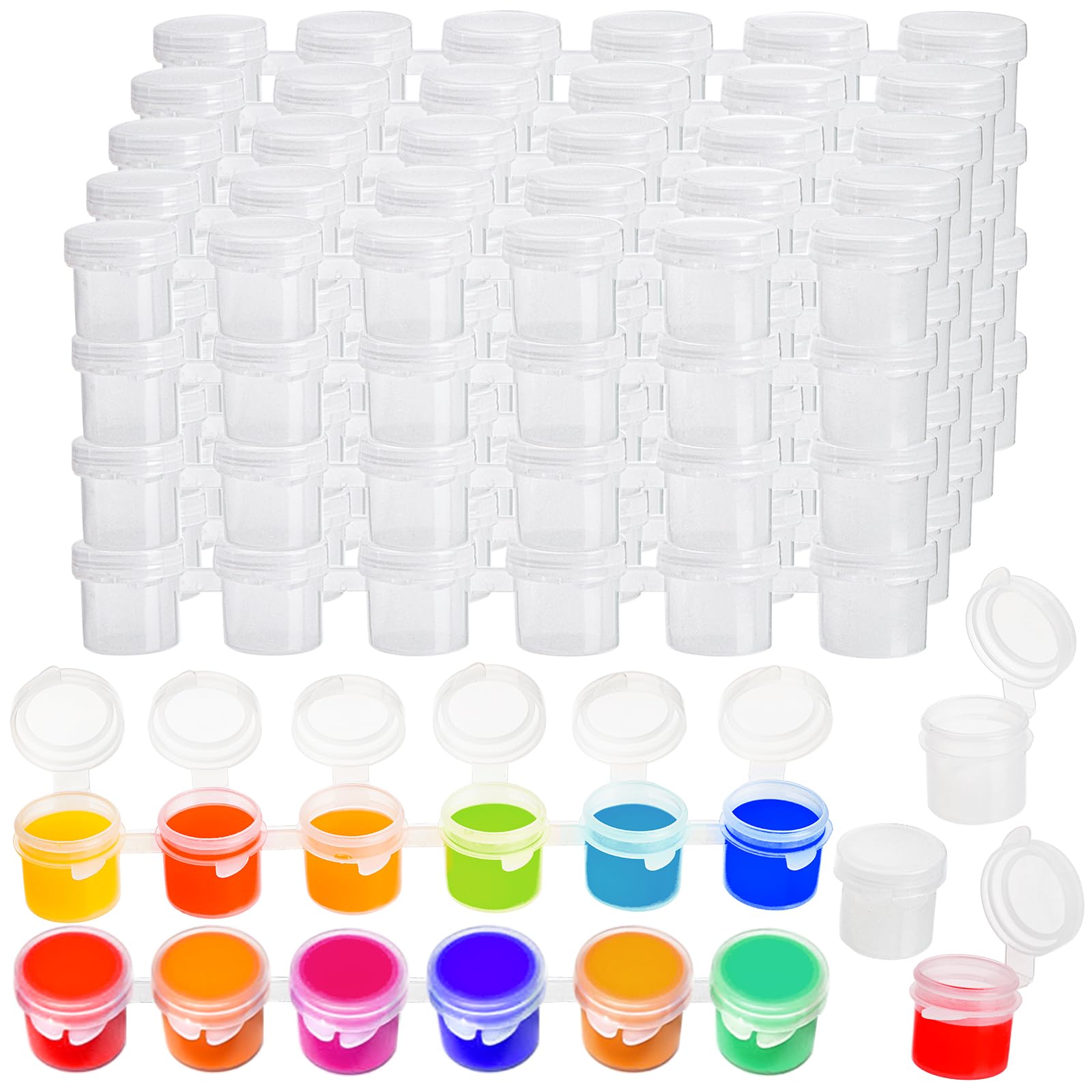 ZEAYEA 100 Strips 600 Pots Empty Paint Pots, Mini Paint Storage Cup with Lids, 5ml/ 0.17 oz Plastic Paint Container for Classrooms School Arts Crafts Paint Supplies