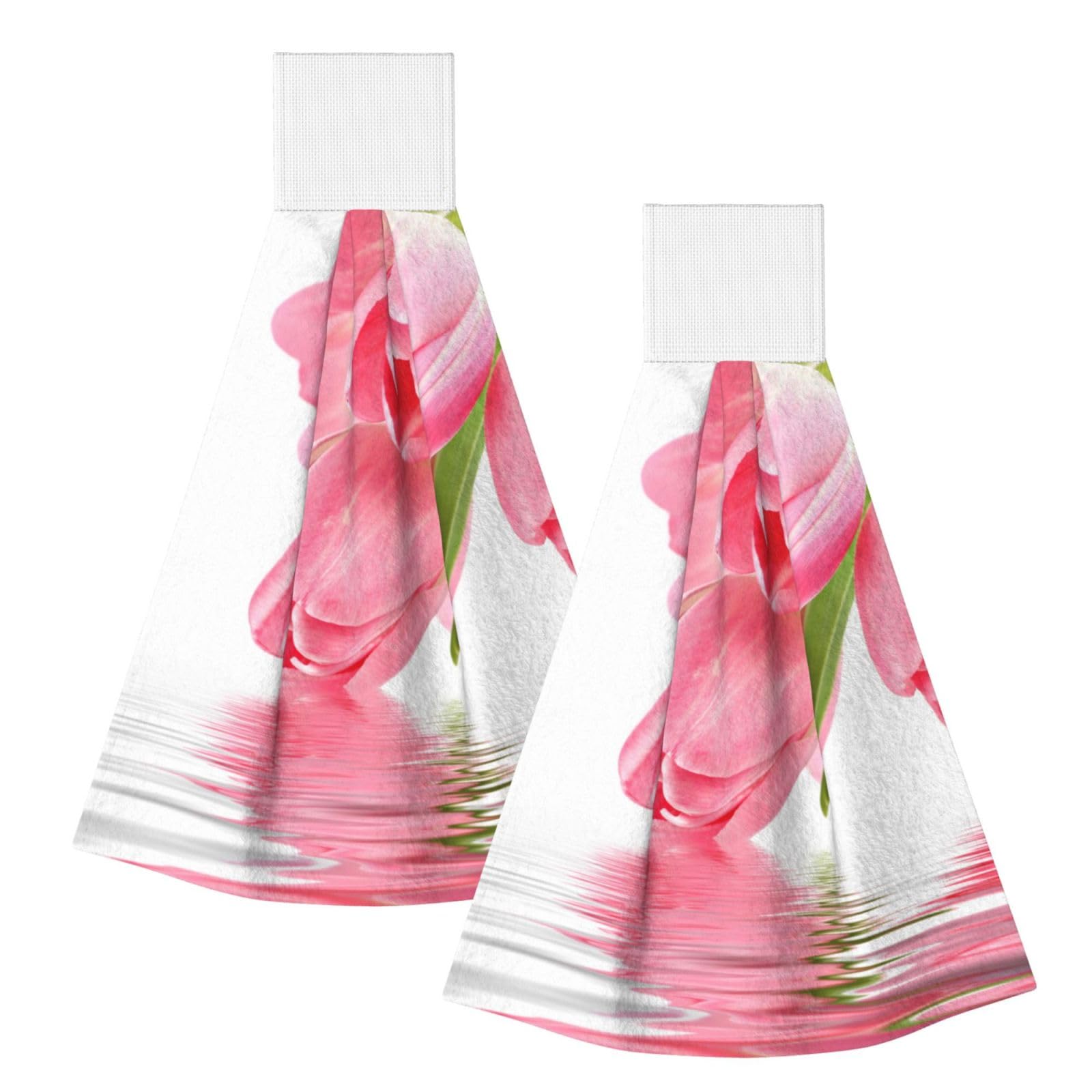 DOPKLNA Tulip Water Effect Fresh Lovely Flower Pink, 2 Pcs Hanging Coral Fiber Hand Towels for Bathroom, Absorbent Kitchen Towels
