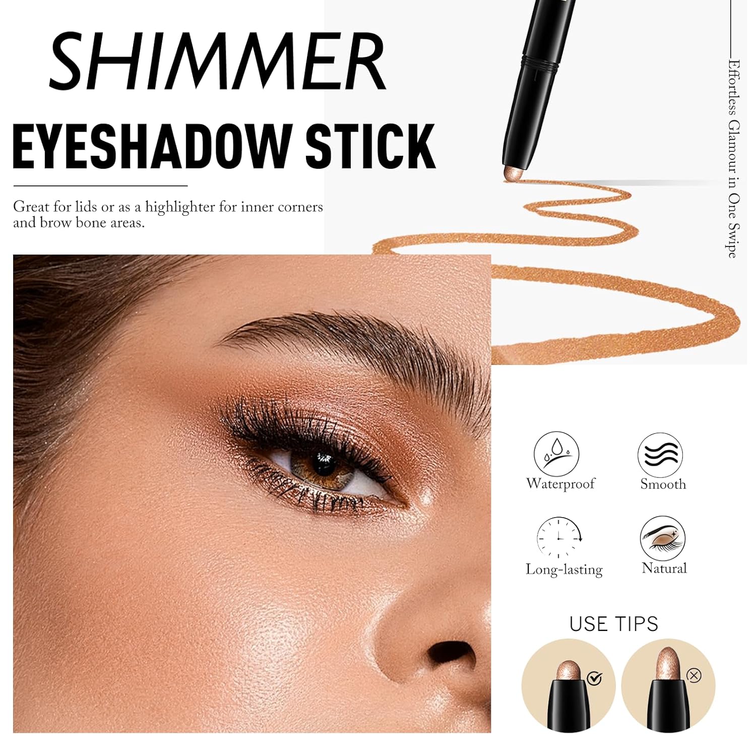 Eyeshadow Stick Waterproof Cream Eye Shadow Pencil Long-Lasting Crease-Proof Shimmer Glitter Eyeshadow Crayon Smooth High Pigmented Highlighter Neutral Eye Shadow Liner Makeup, 1 CARAMEL - Image 3