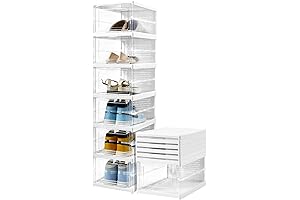 Upgrade Clear Foldable Shoe Storage Organizer, No Assembly 6 Tiers Shoe Box