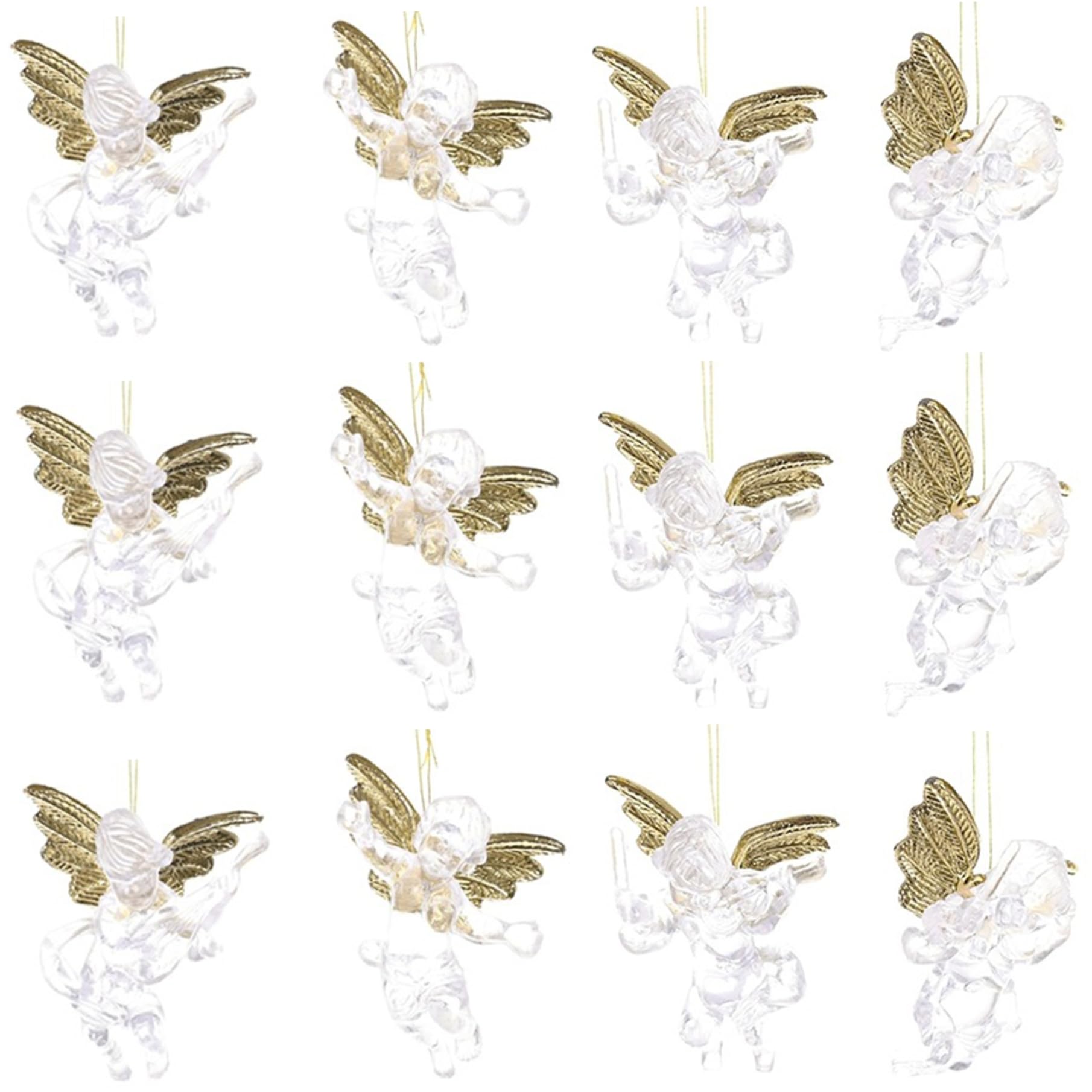 Ngbbby 12Pcs Angel Ornaments For Christmas Tree Transparent Angel Christmas Ornaments With Golden Wing 2.8In Hanging For Home, Party, Gifts