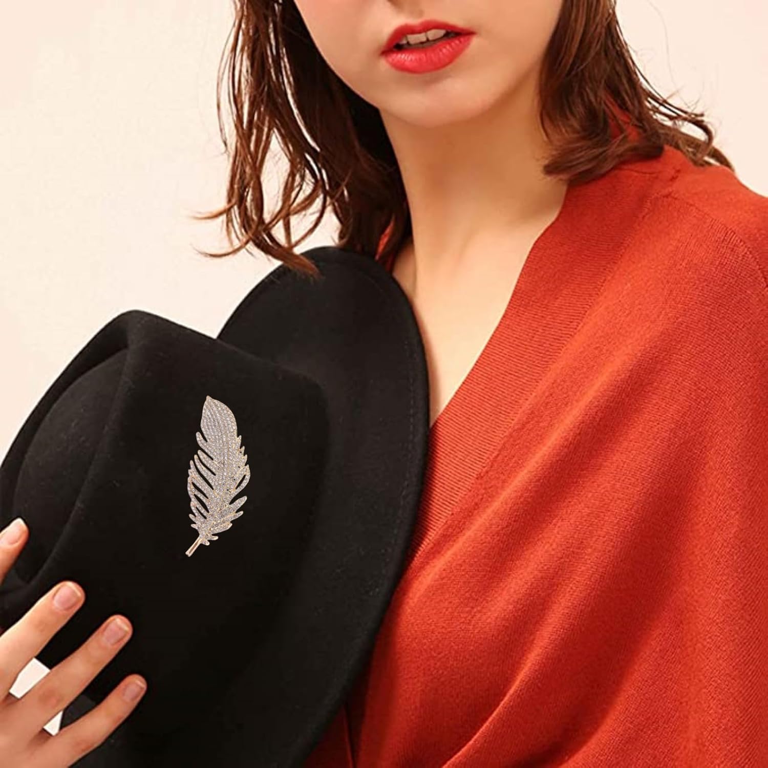 MLEPUS Rhinestone Feather Brooch Pin for Women Men Gold plated Fashion Vintage Crystal Delicate Leaf Animal Peacock Brooch Flip Pin Elegant Dress Accessories Wedding Christmas Birthday Jewelry Gift - Image 4