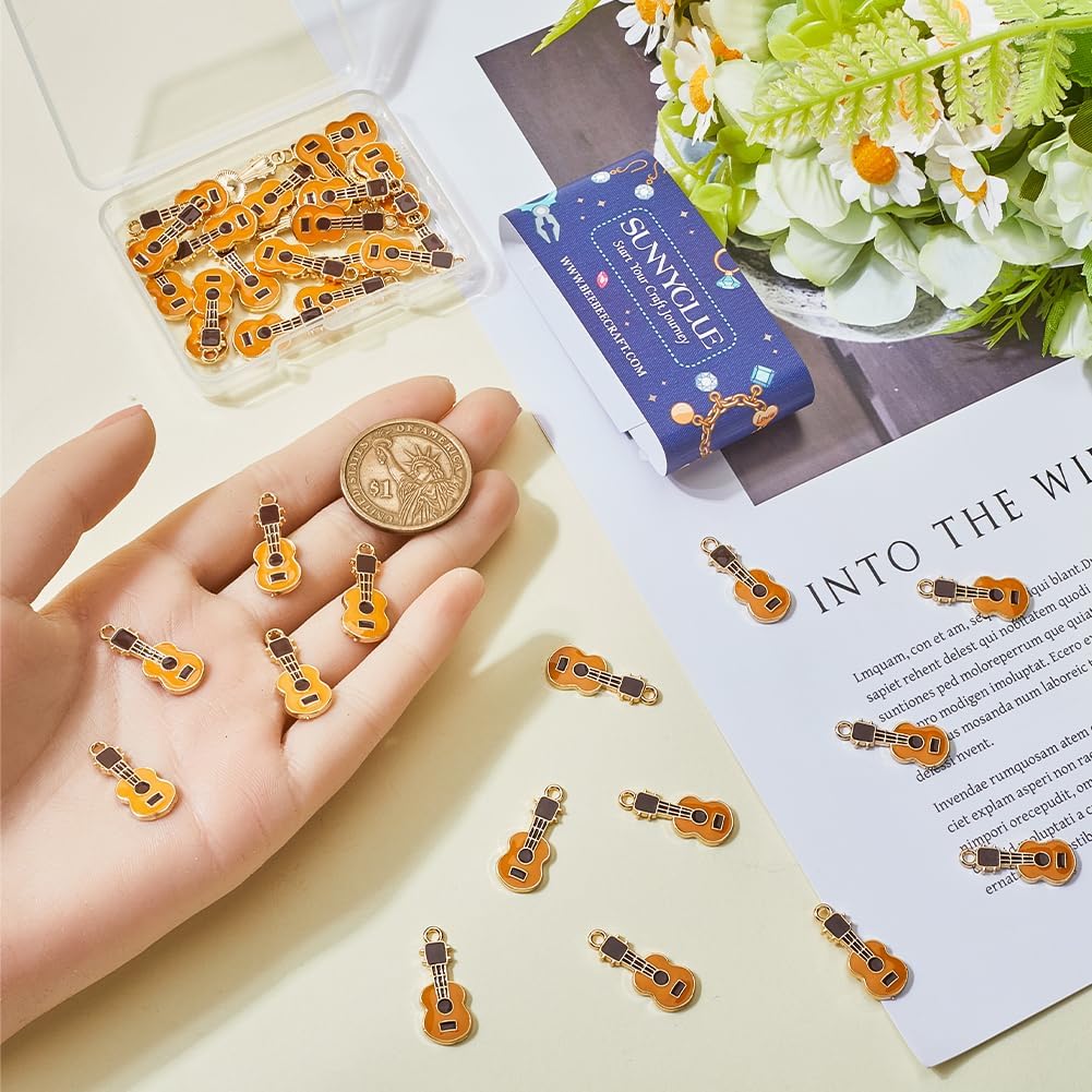 SUNNYCLUE 1 Box 40pcs Guitar Charm Musical Instruments Charms Enamel Alloy Music Instrument Yellow Guitars Charms Bulk for Jewelry Making Charms Necklace Bracelet Women Friendship DIY Craft Supplies - Image 3