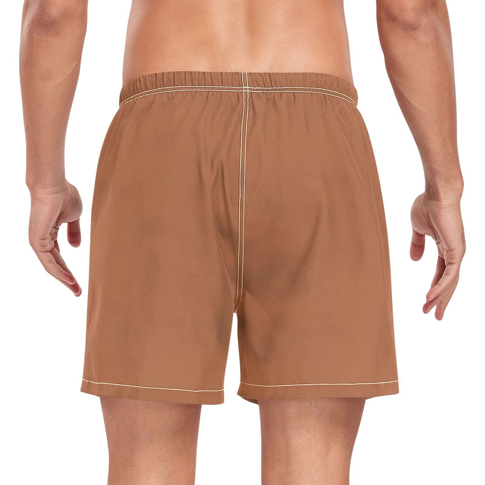 Terracotta Solid Color Pure PlainMen's Swimming Trunks Men's 2In1 Running Shorts with Compression Liner Basketball Shorts Lightweight