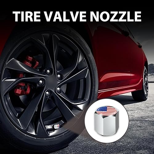 Miniatura 6 de 4 tapones para neumáticos de coche con bandera estadounidense roja, tapa de válvula modificada antirrobo, universal para la mayoría de los