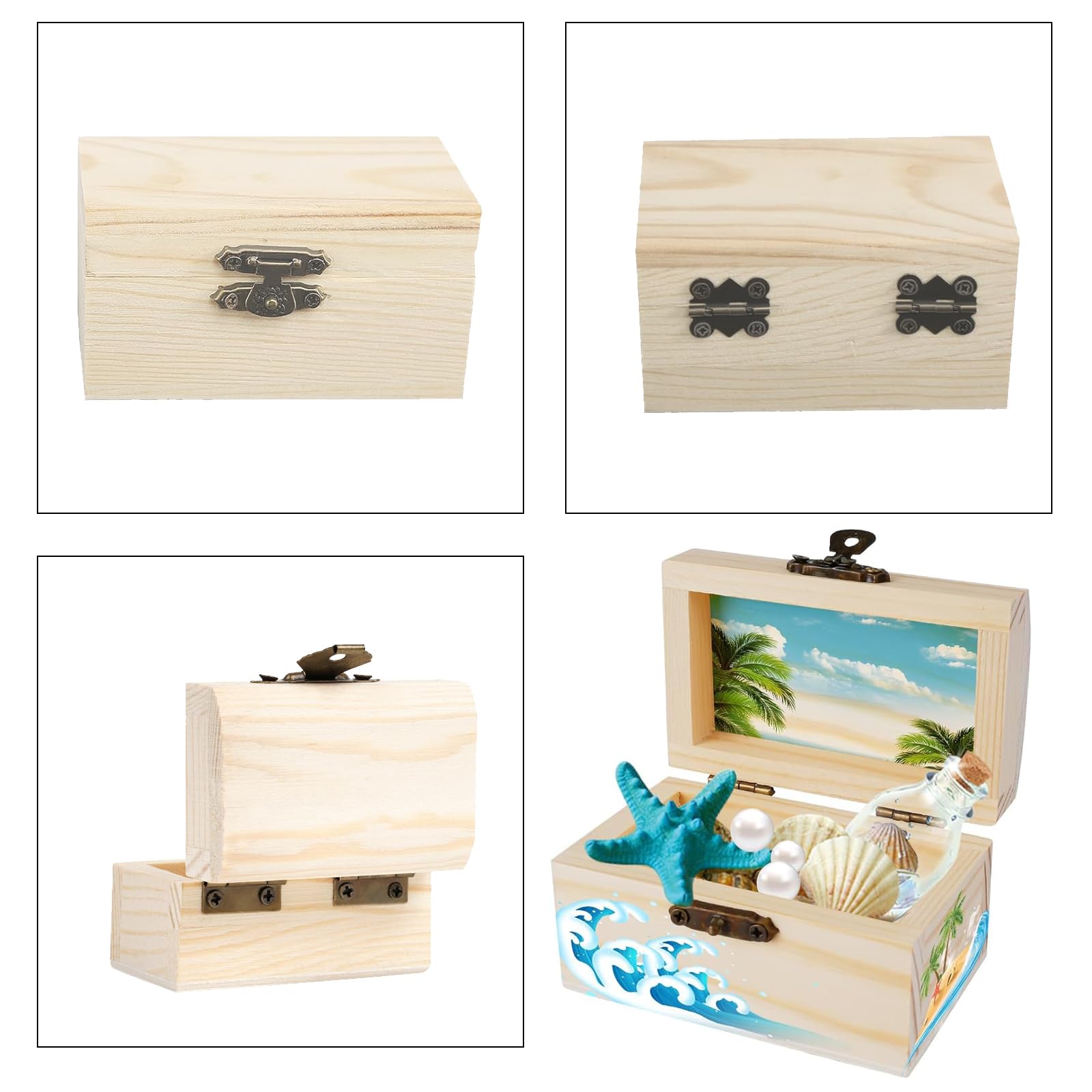 Scrigno Del Tesoro In Legno Grezzo, 10 Pezzi – Piccole Scatole Rettangolari 9x5x5 Cm, In Legno Di Pino Con Cerniere In Ferro, Perfette Per Fai Da Te, Artigianato, Gioielli E Decorazioni Rustiche - 3
