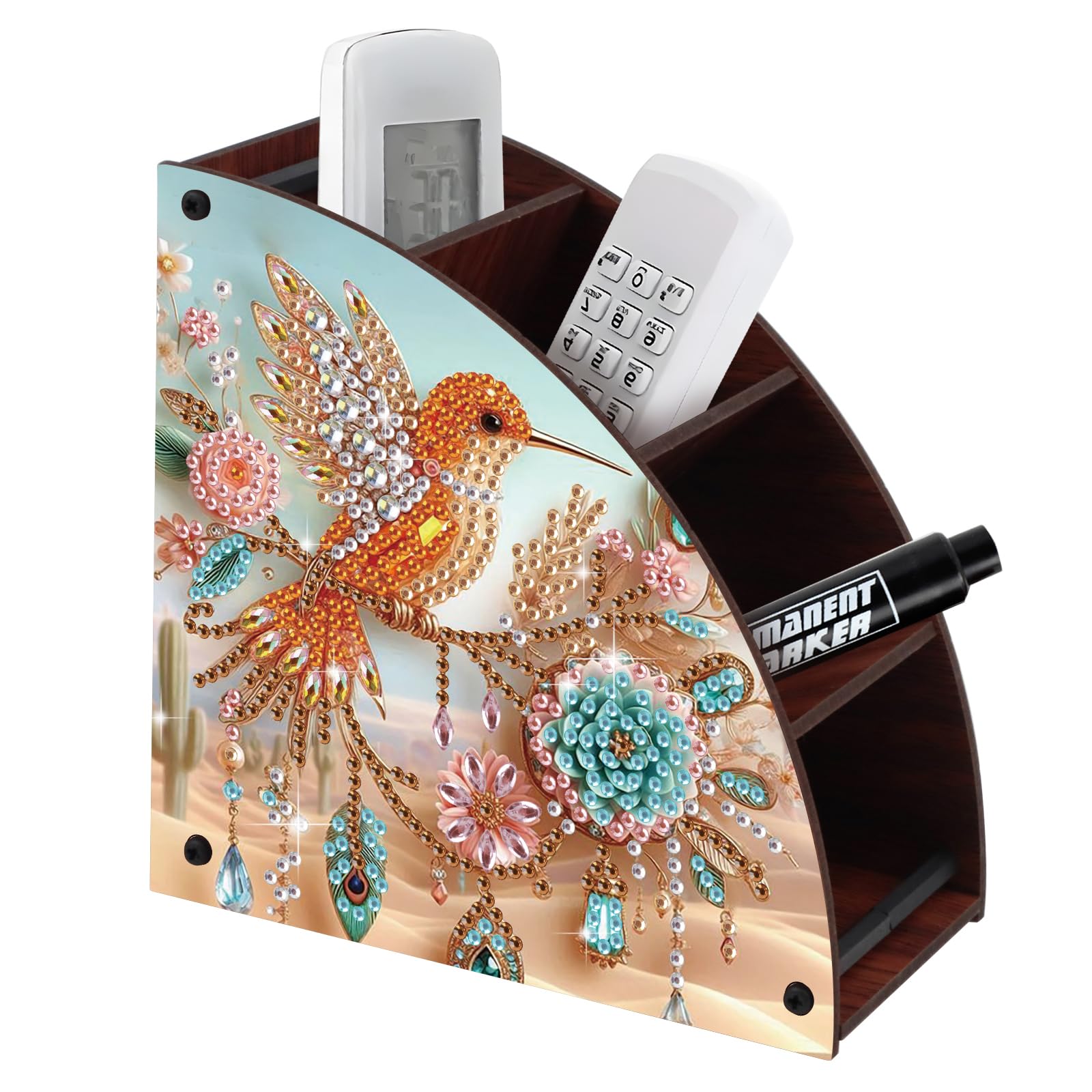Diamond Art Painting Multi-Grid Storage Box DIY Wooden Double Sided Drill Tabletop Organizer Diamond Painting Kit for Adults Office Home Ornament - Hummingbird &amp; Floral