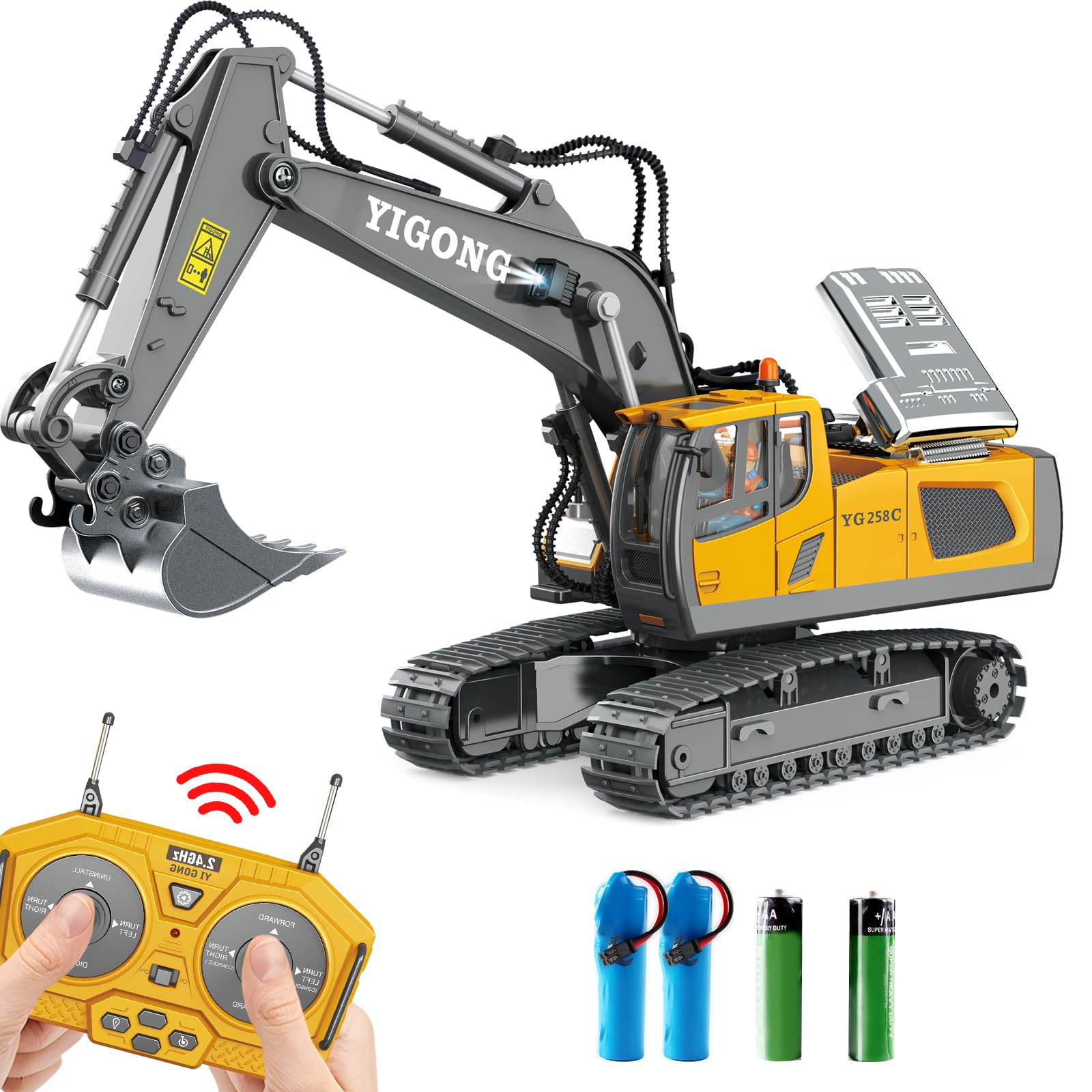 Dwi Dowellin Remote Control Excavator Toys for Boys,Construction Rc Excavators for Kids Age 4-7 8 9 10 Year Old,Ideal Toys,Batteries Included