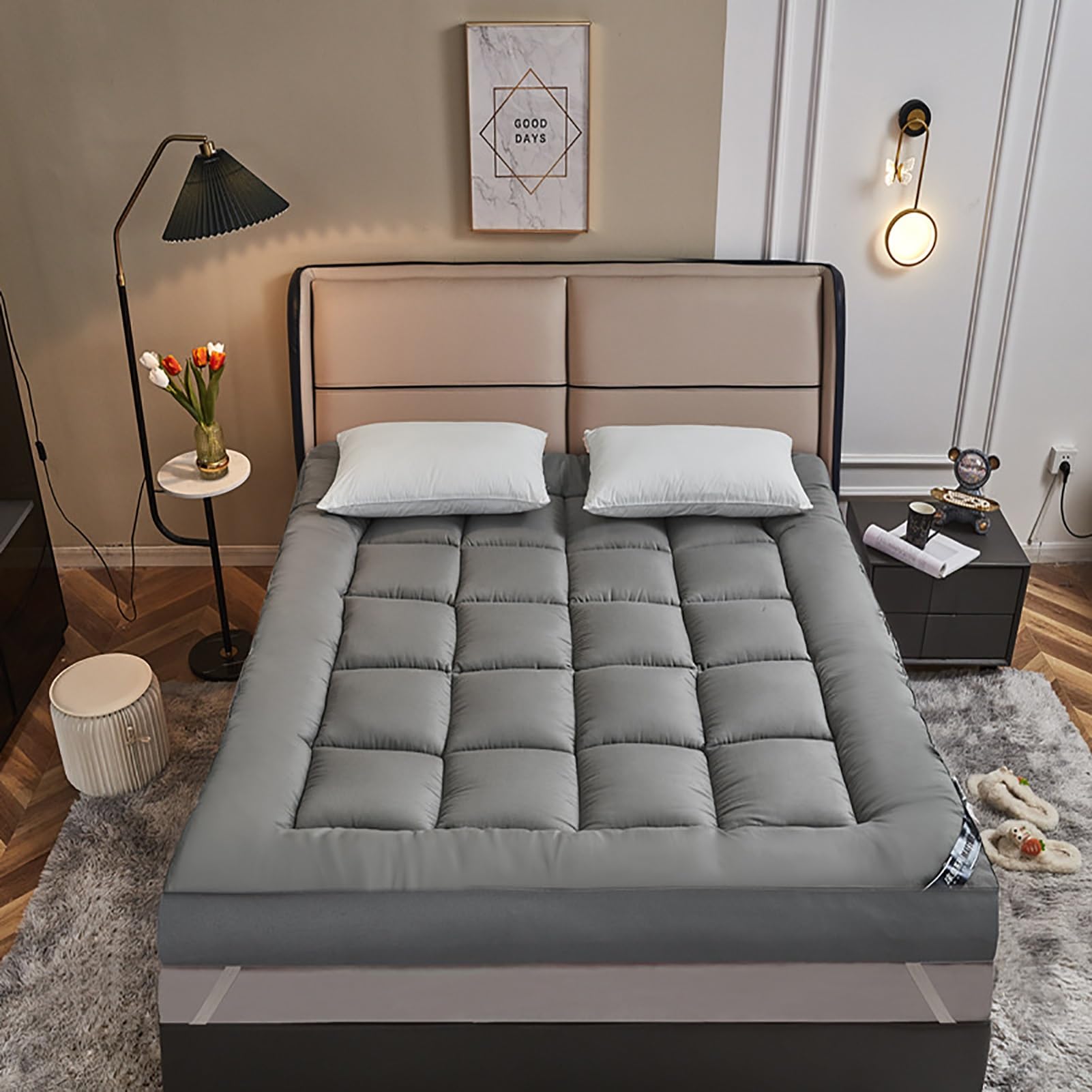 Materasso da pavimento giapponese, morbido, portatile, pieghevole, futon, spesso, per letto singolo, matrimoniale (grigio, 180 x 200 cm)