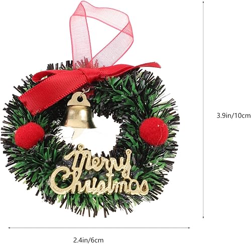 Miniatura 5 de Didiseaon Corona colgante de 10 piezas de mini corona de Navidad, lazo rojo, campanas doradas, casa de muñecas artificiales, corona de Navidad en