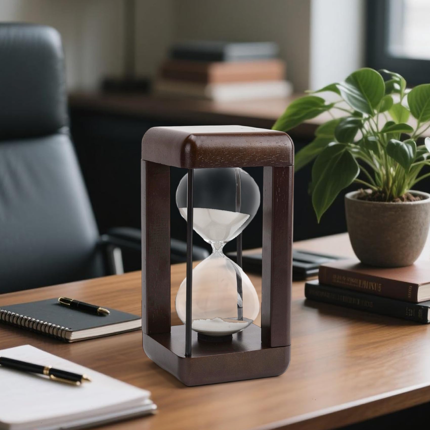 Sanduhr 60 Minuten,Premium Sanduhr aus Walnussholz, Sanduhren Timer, Tischdekoration, geeignet zum Kochen,Zähneputzen,Büro, Hochzeitsdekoration (Weiß)