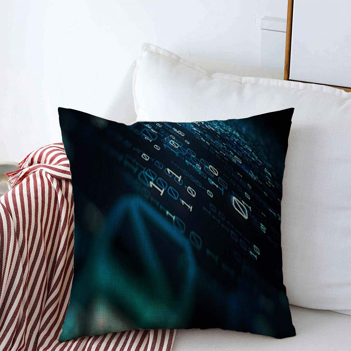 Pillow Case Vortex Data Blue Bytes Binary Code Flying Through Depth Field Software Security Abstract Farmhouse Decorative Throw Pillowcase 16"x16" for Sofa Decorations