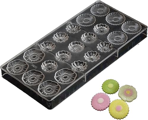 Grainrain Moldes de chocolate de plástico, moldes de caramelo de flores, moldes de policarbonato de plástico, herramienta de horneado de pastelería