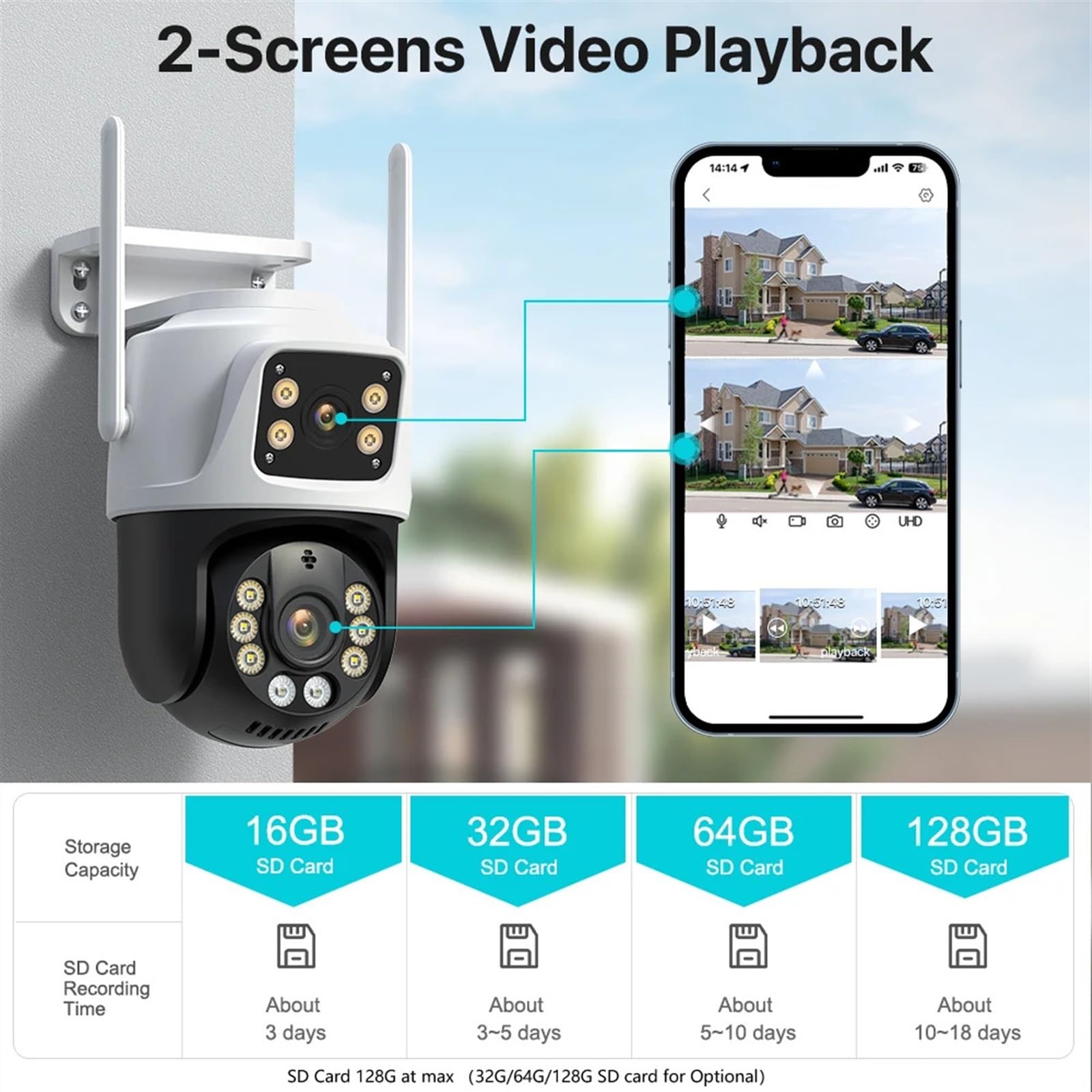 kamera PTZ 4K 8MP HD podwójny obiektyw podwójny ekran kamera kolor IR Night Vision Ai automatyczne śledzenie bezprzewodowy nadzór CCTV(4MP With 64G)