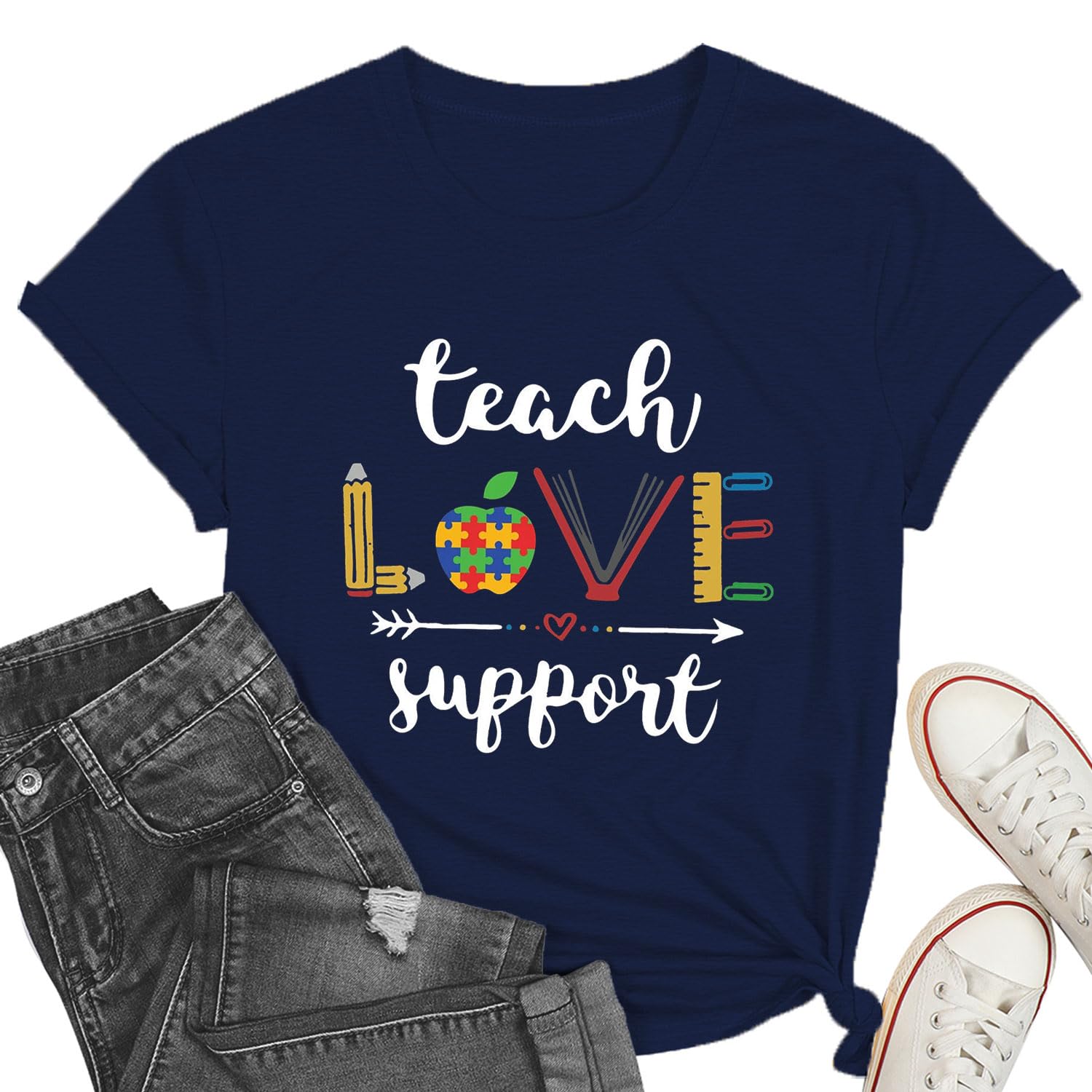 Teacher Shirts for Women Elementary School Teacher T-Shirt Back to School Women Tops Heart Tee