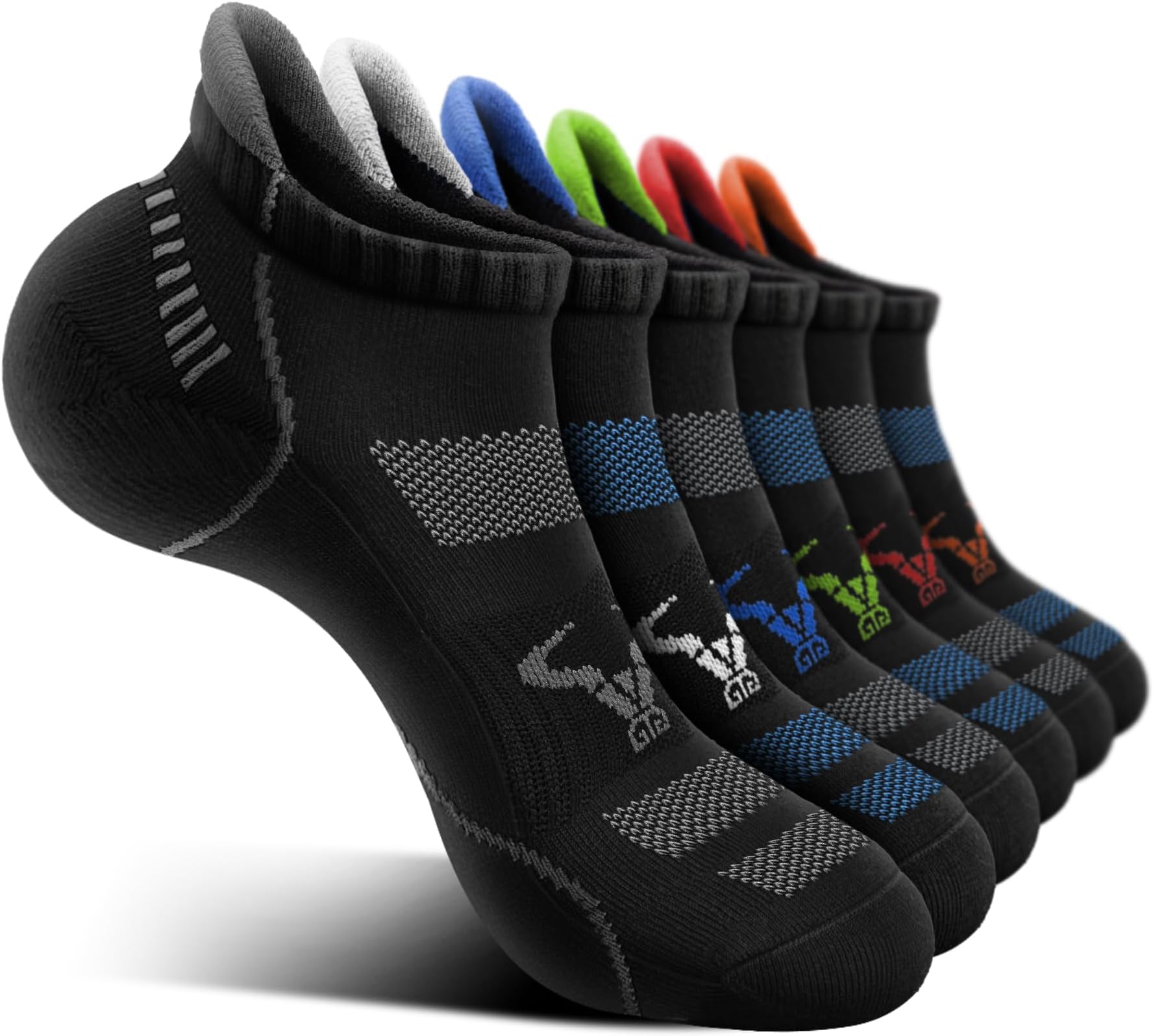 BULLIANT Men Running Socks 6Pairs-Ankle Athletic Socks Wicking Cushioned for Men Walking-Compression Arch Support(6Pairs,Shoes Size:Men 8-9)