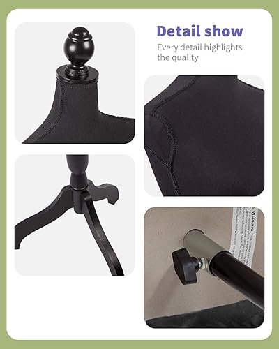 Miniatura 5 de Maniquí de maniquí de torso, forma de maniquí femenino, altura ajustable, modelo de exhibición, torso y trípode, soporte para ropa (negro, 59-67