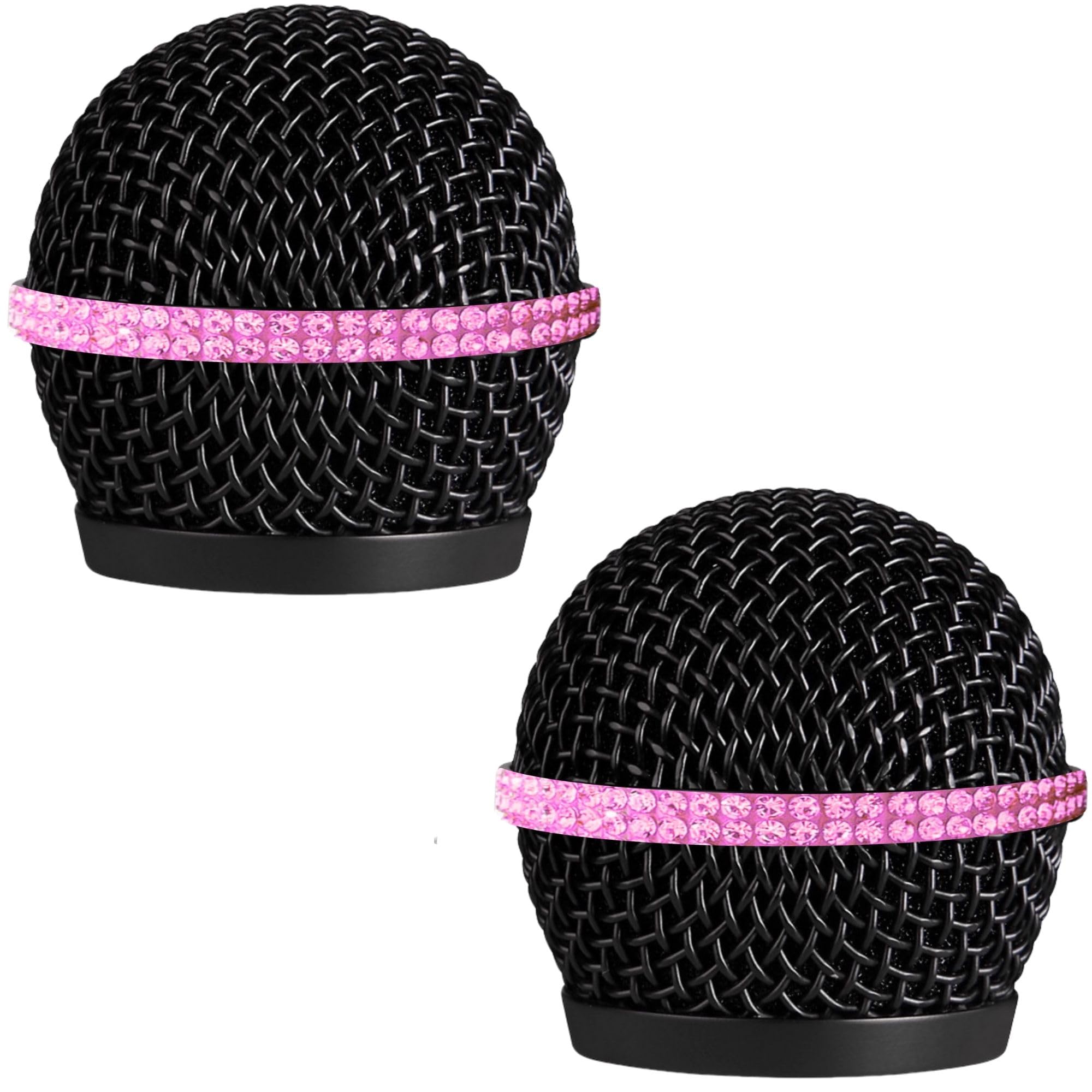 mic black grille with bling decorative band crystal for shuer sm58 beta 58a rk143g wireless wired mics cover replacement, 2 pack (pink)