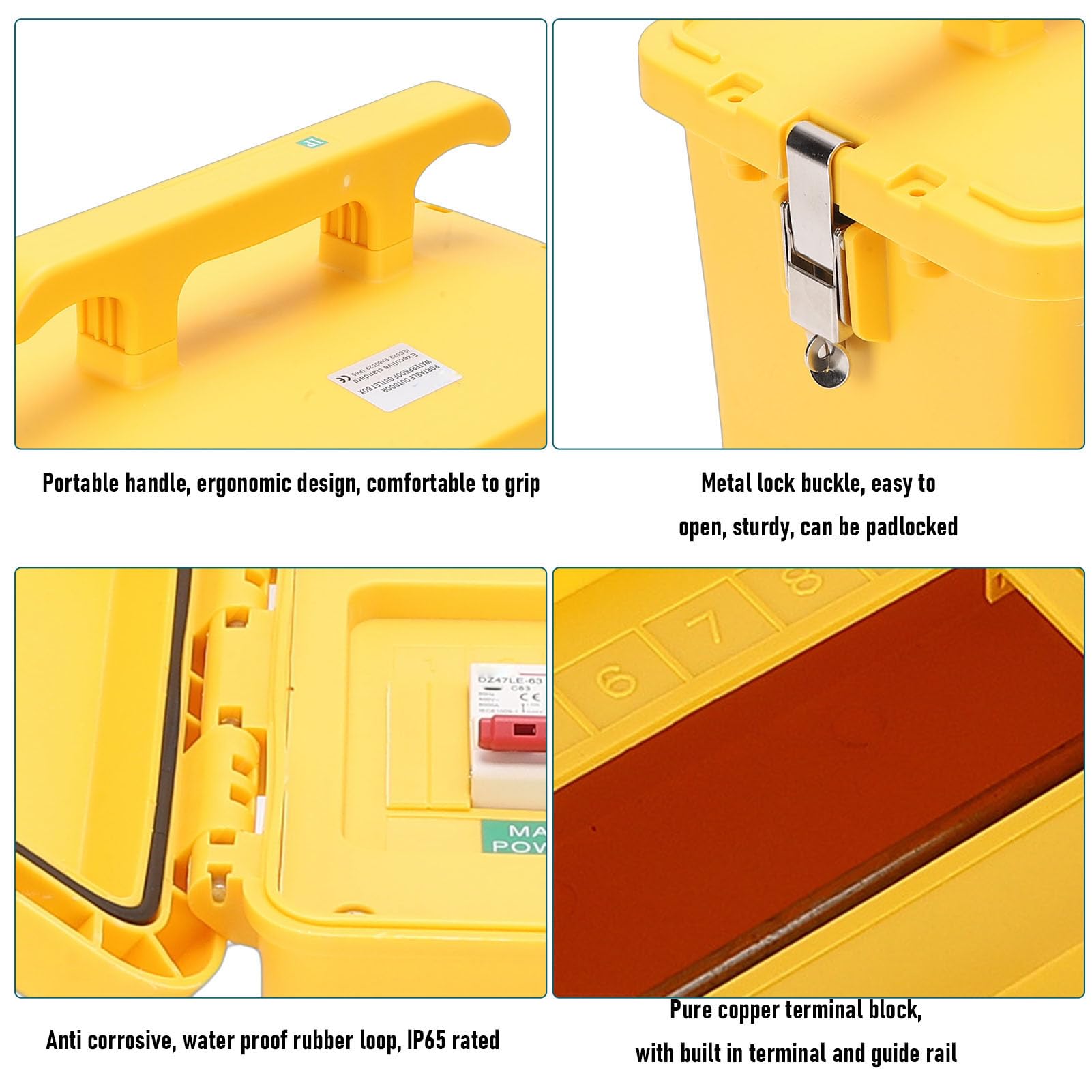 Fafeicy Scatola di Distribuzione Dell'energia Scatola Elettrica Portatile 16A con 6 Prese IP65 per Cantiere Giardino Industriale