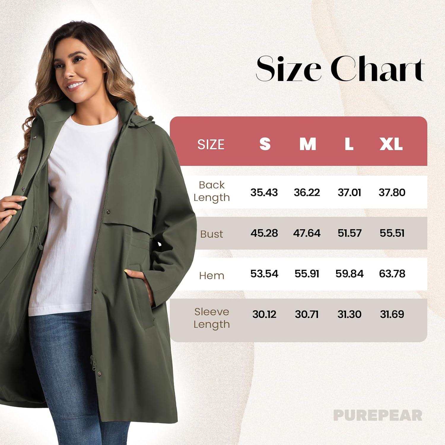 Trench Jackets for Women Lightweight Waterproof Detachable Hood Coat Windbreaker Long Sleeve Raincoats with Belt - Image 6