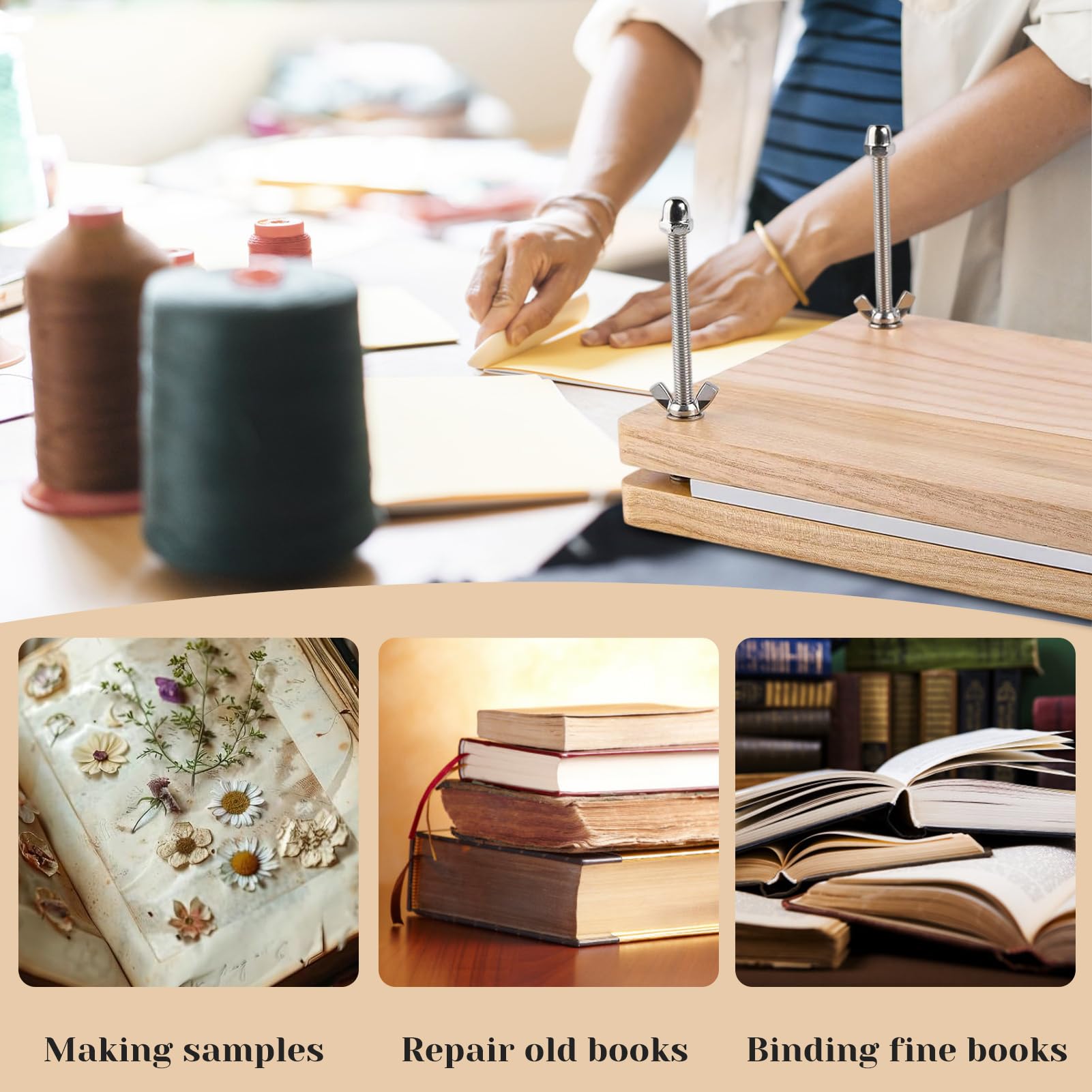 EOJDDPA Juego de encuadernación de libros, prensa de libros, 30 x 19 cm, juego de encuadernación con prensa de libros de madera, placa de tapa de libro, hueso plegable para papel, punzón de costura