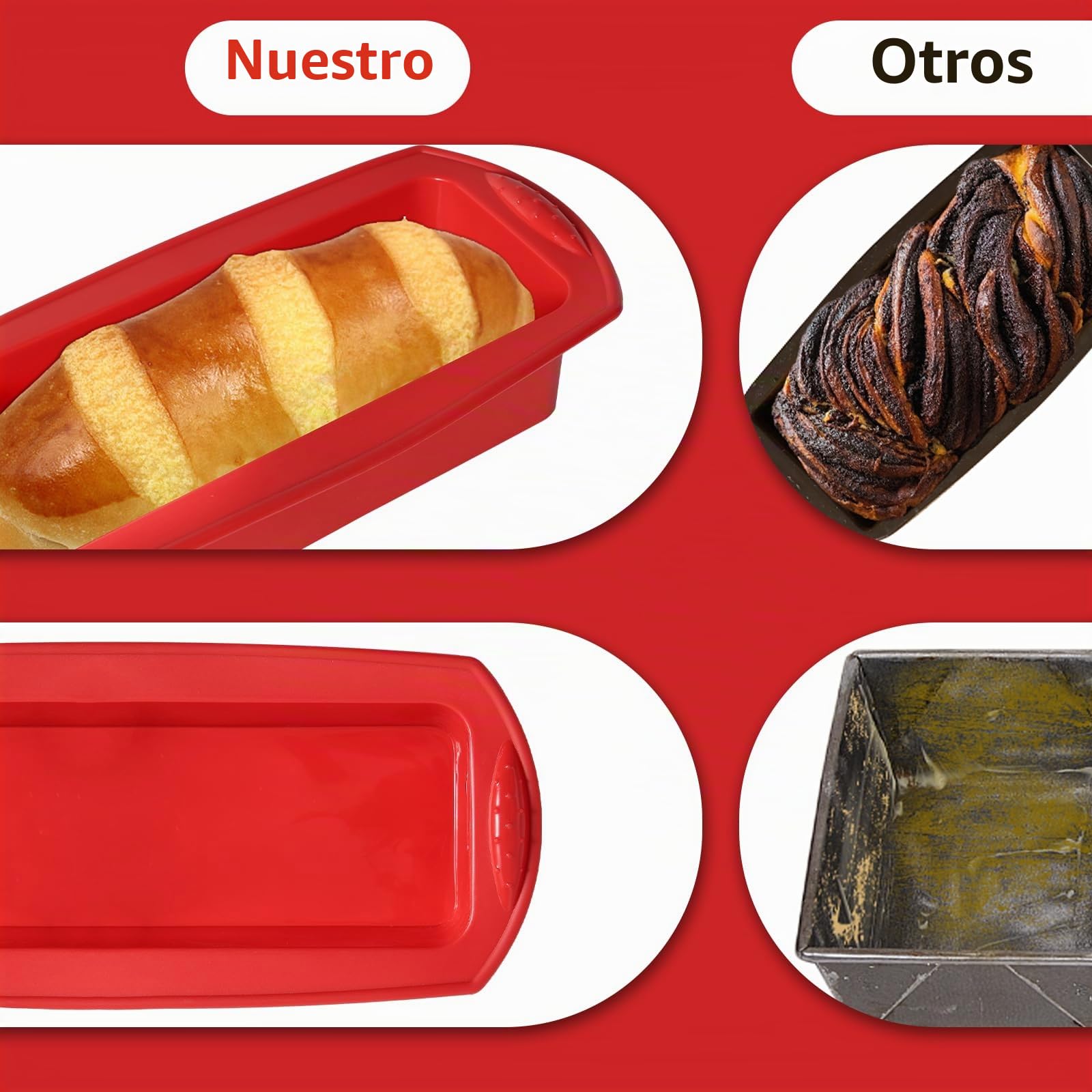 Juego de 2 moldes de silicona antiadherentes para hornear pan y pan de 27,5 x 21,5 x 6,5 cm (D2500051)