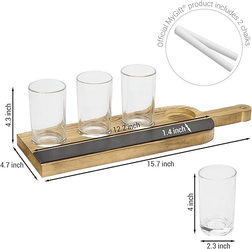 Miniatura 5 de MyGift Juego de servir de degustación de vuelo de cerveza, tabla de remo rústica de madera quemada con 4 vasos y etiquetas de pizarra