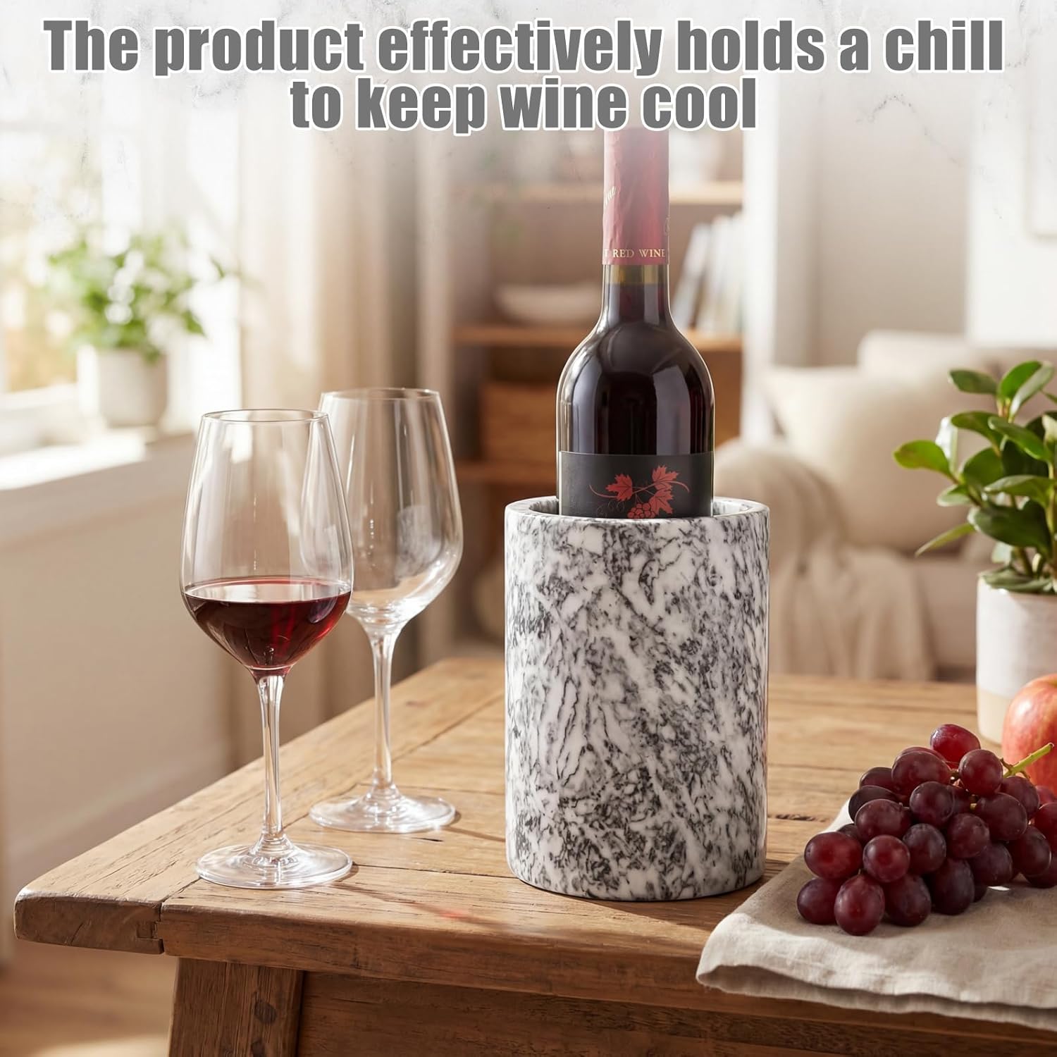2 Pcs Marble Wine Chiller for 700 ml Bottles Wine Cooler Bucket Decorative Champagne Chiller Holder for Party Kitchen Bar Home Decor, White