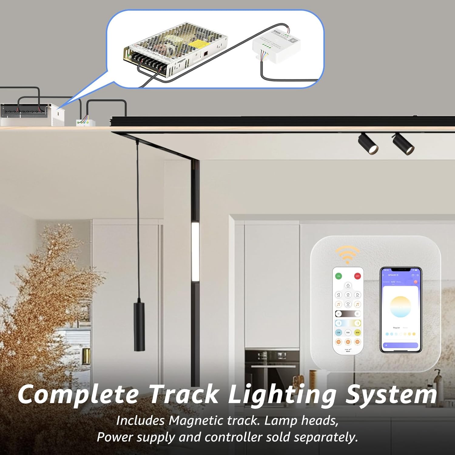 Magnetic Track Lighting Rail, 4-Wire Recessed Aluminum Rail for LED Track Light System, Flush Mount 24V Low Voltage Adjustable Track for Ceiling (19.7inch/1.6ft)