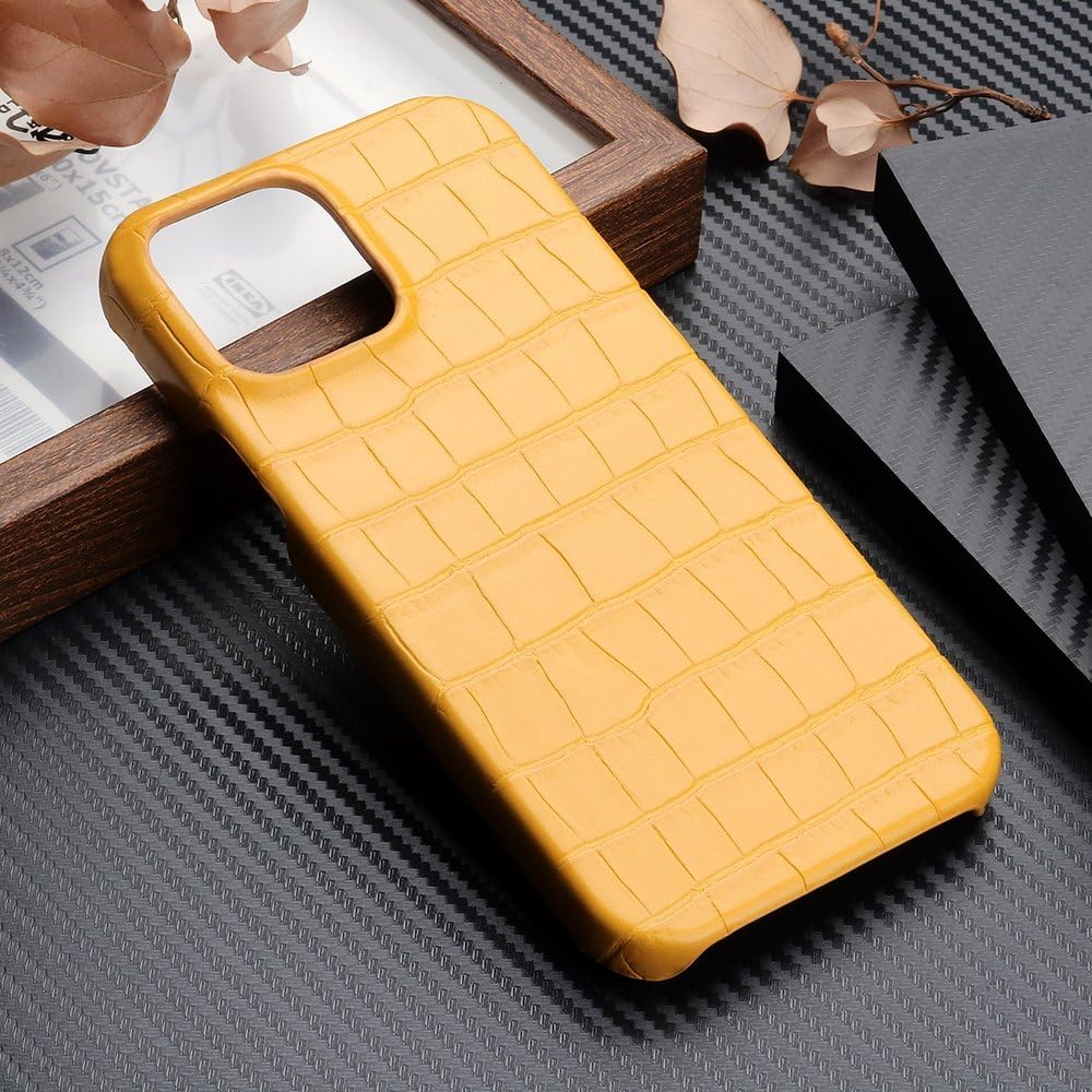 Coque rigide antichoc iPhone 16 15 14 13 12 11 Pro Max cuir crocodile jaune