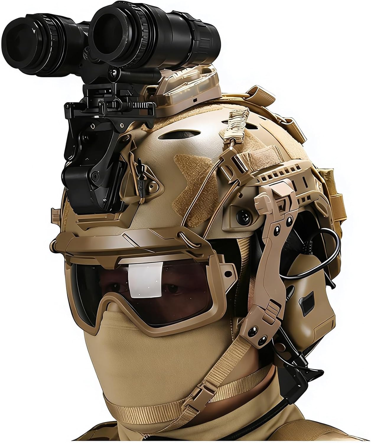 Airsoft Fast Adjustable Helmet Set - with Tactical AN-PVS31 Dummy Night Vision Model Noise Cancellation Headset 4 Modes Helmet Light Mask Anti-Fog Goggles Paintball Gear