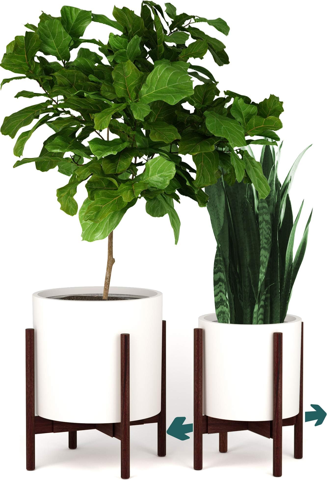 Fox & Fern Indoor Plant Stand - Adjustable Width 11" up to 15" - Dark Walnut - EXCLUDING Plant Pot