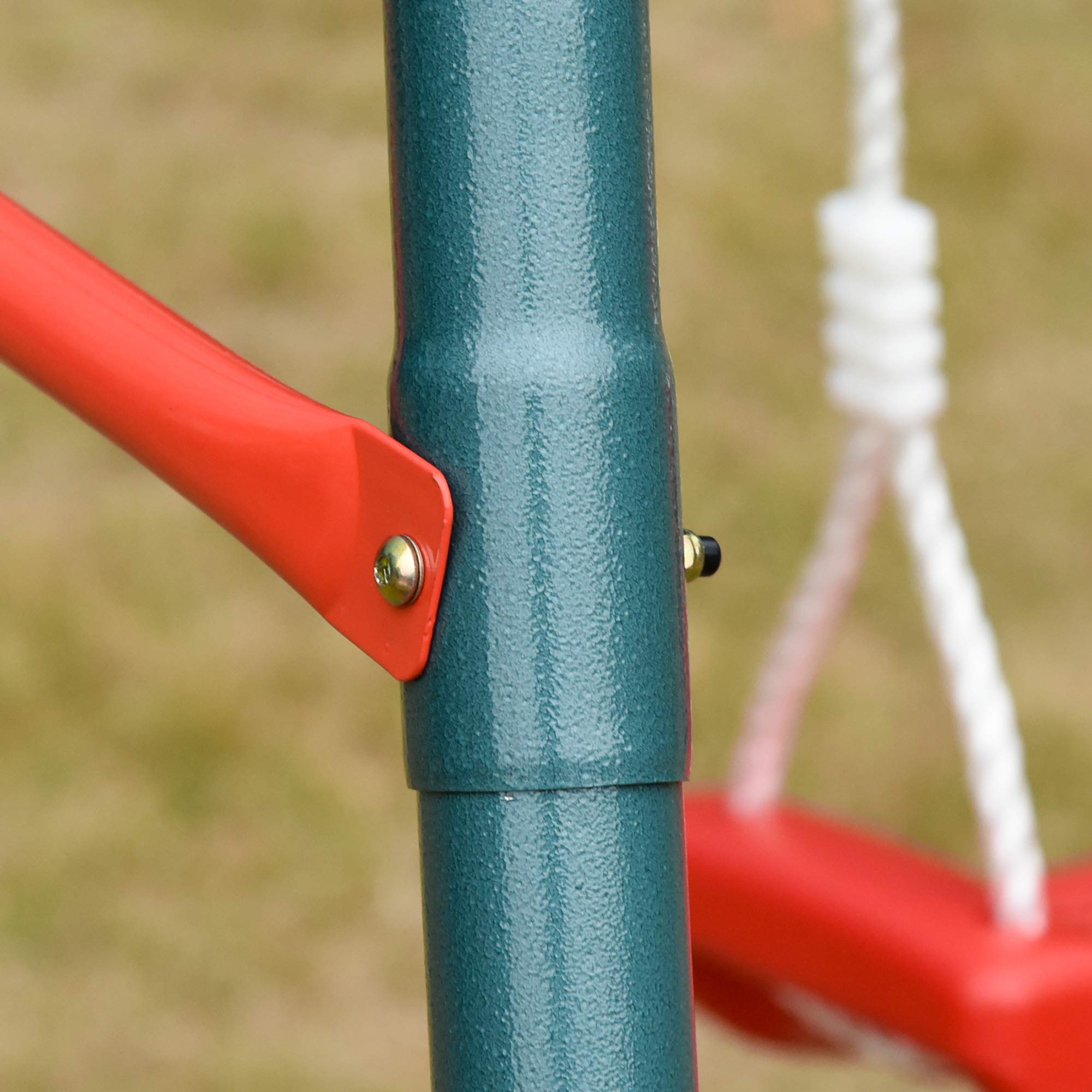 Outsunny Altalena Doppia per Bambini 3+ Anni con Struttura in Metallo, Corda Regolabile, Altalena da Giardino Gioco Esterno, Max 45 kg, 239x156x180 cm, Verde e Rosso
