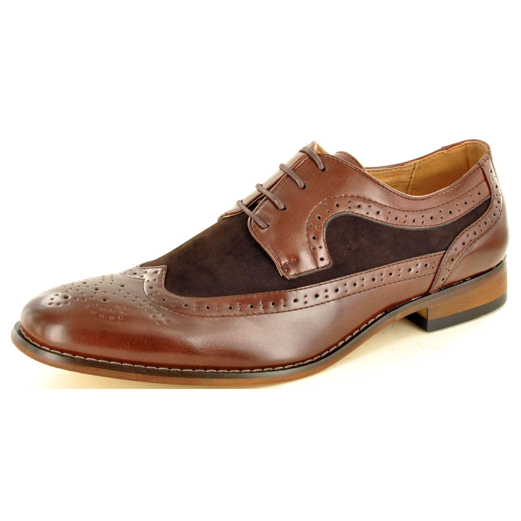FAUX LEATHER 2 TONE BROGUE LACE UP SHOES IN NAVY