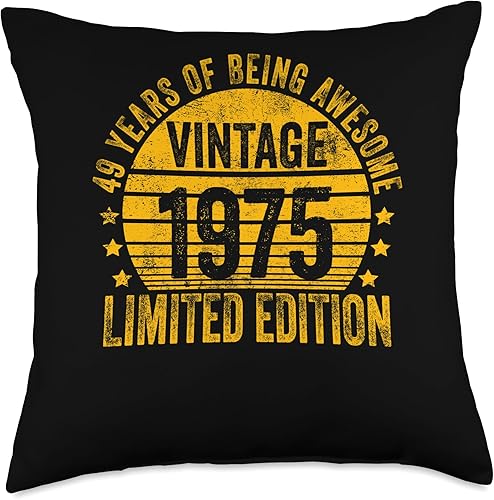 Retro 49th Birthday Gifts Men Women 49 Year Old Vintage 1975 Limited Edition Bday Throw Pillow, 18x18, Multicolor Retro 49th Birthday Gifts Men Women 49 Year Old Vintage 1975 Limited Edition Bday Throw Pillow, 18x18, Multicolor