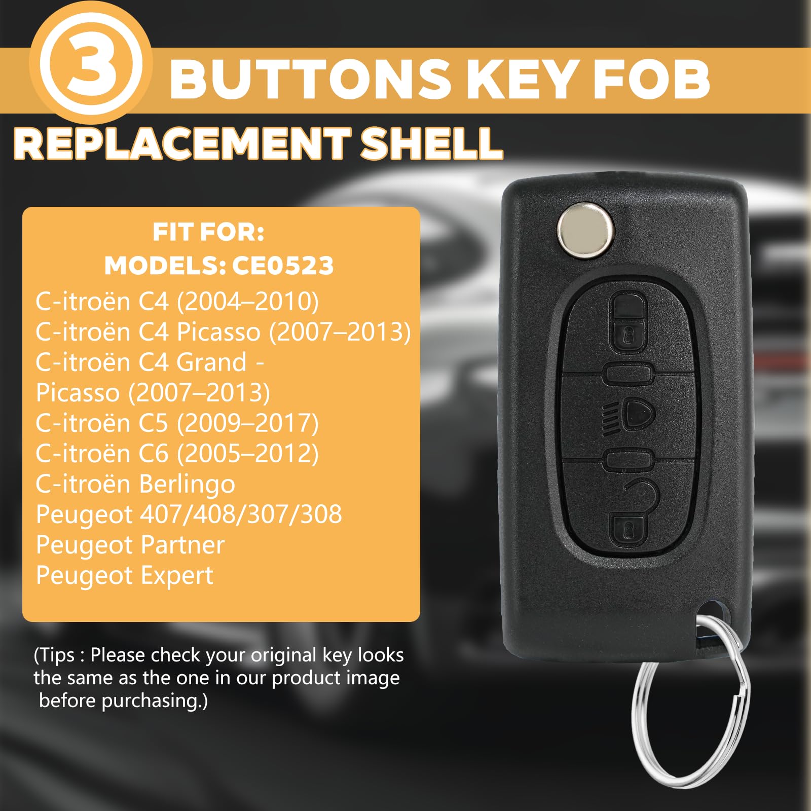 HooRLZ Coque de clé de rechange pour Citroën C2 C3 C4 Dispatch Berlingo Grand Picasso, Peugeot Expert Partner 206 207 208 307 308 407 3008 5008 5008