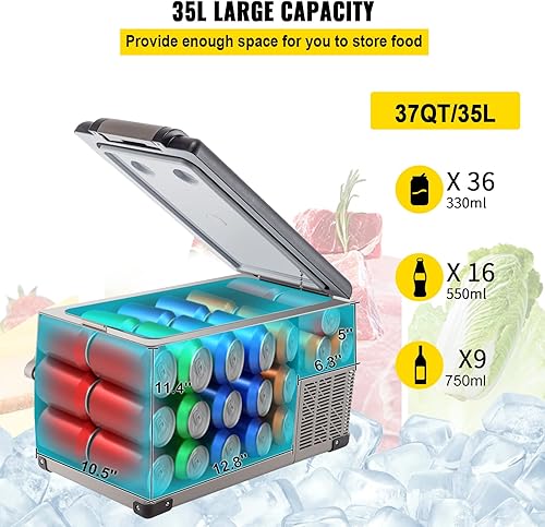 Miniatura 3 de VEVOR CF35 portátil de 37 cuartos (35 litros) 12 voltios con control de aplicación (-468), refrigerador de coche de doble zona con 1224 V CC y