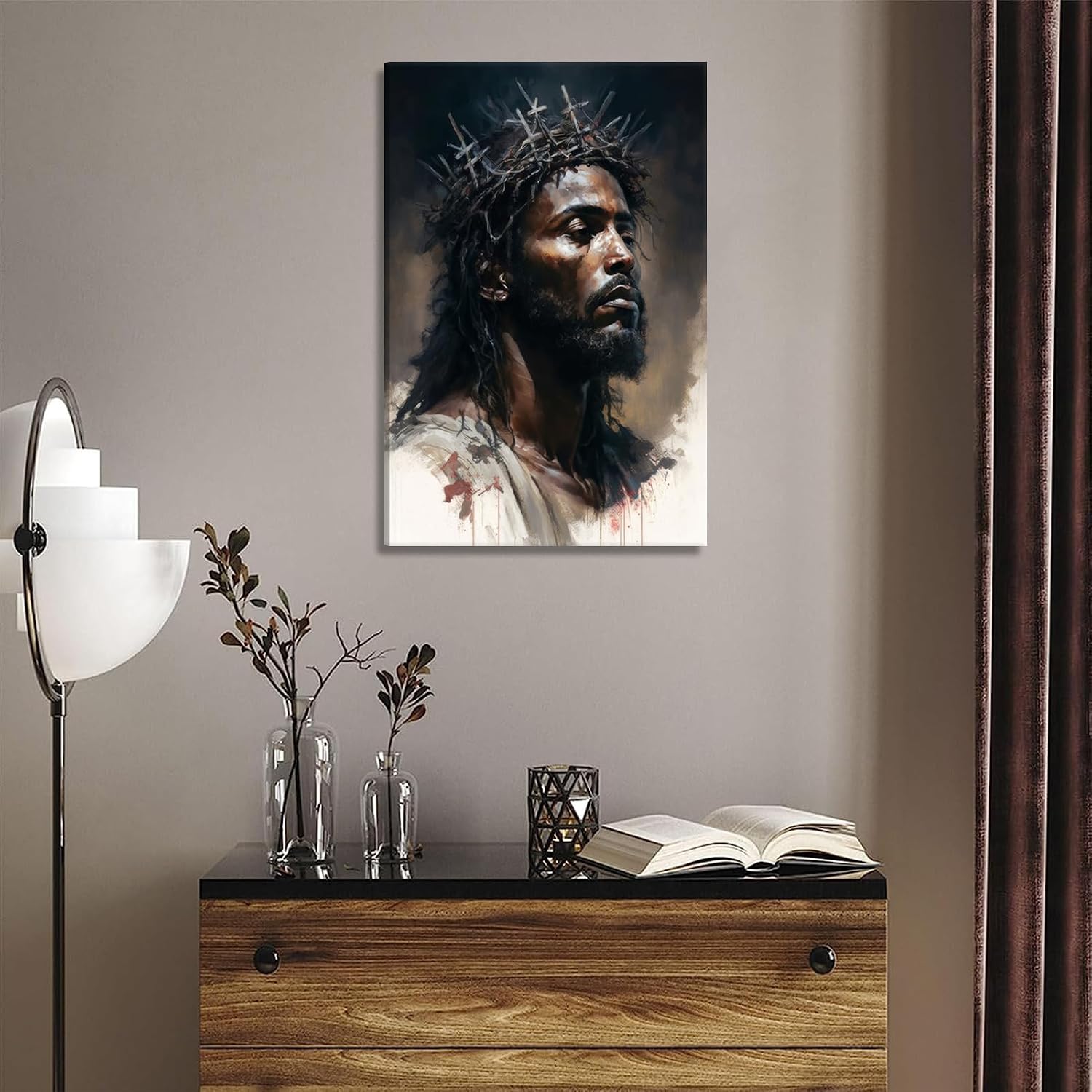 Black Jesus Canvas Wall Art Christ Religious Wall Decor Christian African Americans Poster Print Artwork Biblical Spiritual Painting Picture for Church Living Room Bedroom Home Decoration 16x24in