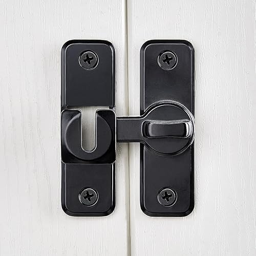 Miniatura 5 de 3 paquetes de pestillos para puerta de granero, cerradura de puerta negra de 90180 grados, cierre de cerradura de puerta de ángulo recto de aleación