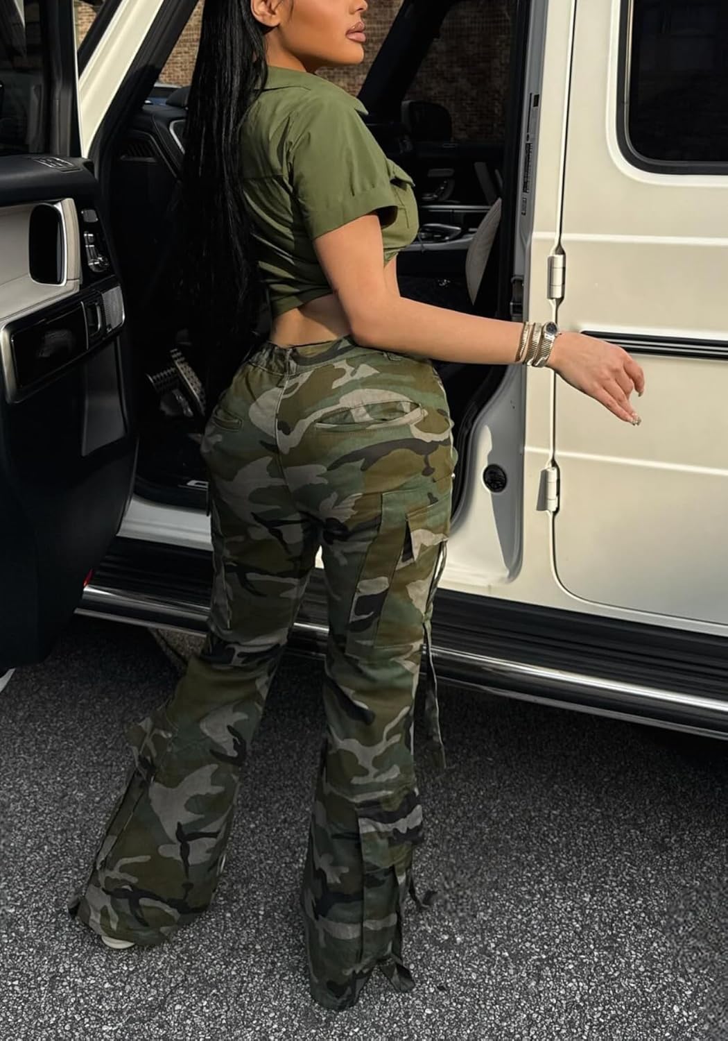 Unybwonn Cargo camo Pants Women Baggy High Waisted Camouflage Jeans Casual Streetwear Frayed Hem Army Fatigue Trousers - Image 3