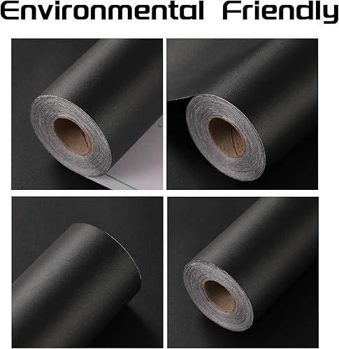 Miniatura 4 de Papel de contacto negro – Papel tapiz de 15.7 x 200 pulgadas, papel tapiz negro mate, papel adhesivo decorativo autoadhesivo y extraíble para Mate