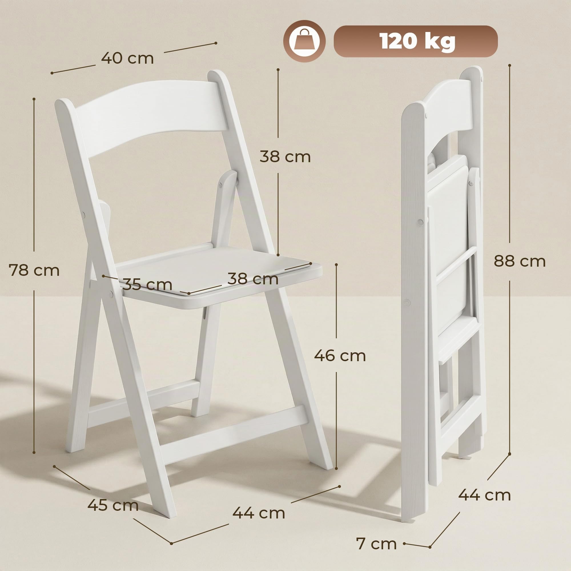 HOMCOM Lot de 4 Chaises Pliantes en Résine Portables 45x44x78 cm Blanc