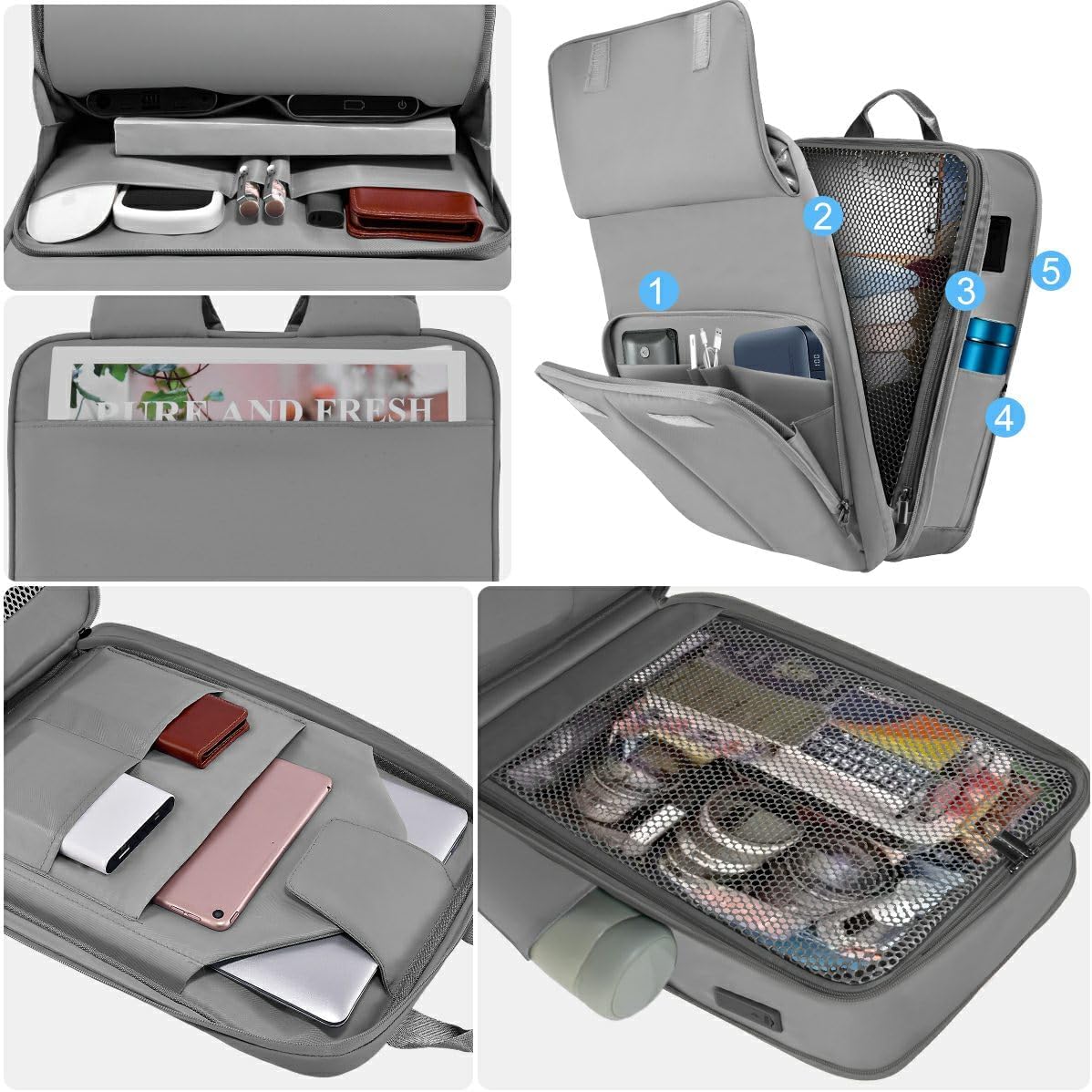 ZINZ Slim & Expandable Laptop Backpack 15.6 16 17 inch Travel Business Backpack Water-Resistant Daypack for Men and Women,Grey - Image 4